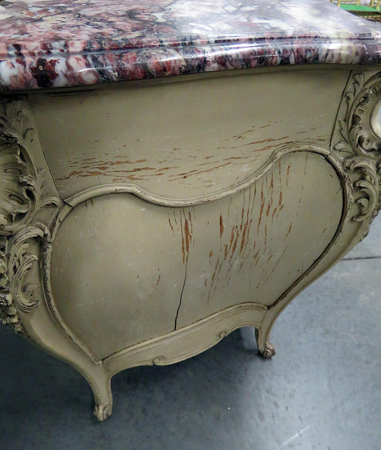 Painted Signed Jansen Paris Louis XV Style Marble Top Commode C1920s 2