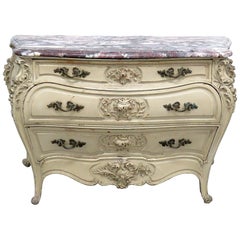 Painted Signed Jansen Paris Louis XV Style Marble Top Commode C1920s