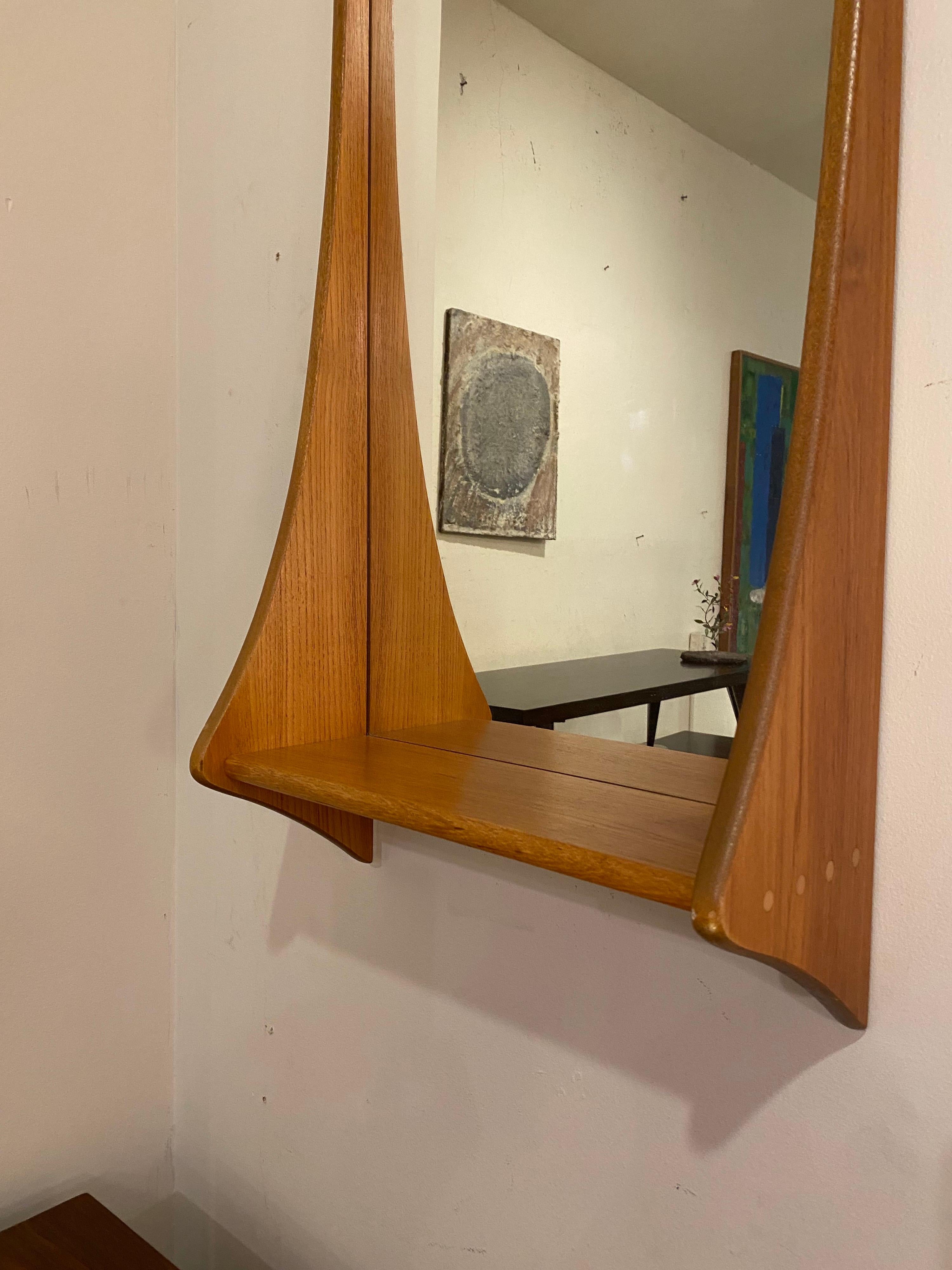 Scandinavian Modern Jansen Spejle Teak Shelf Mirror