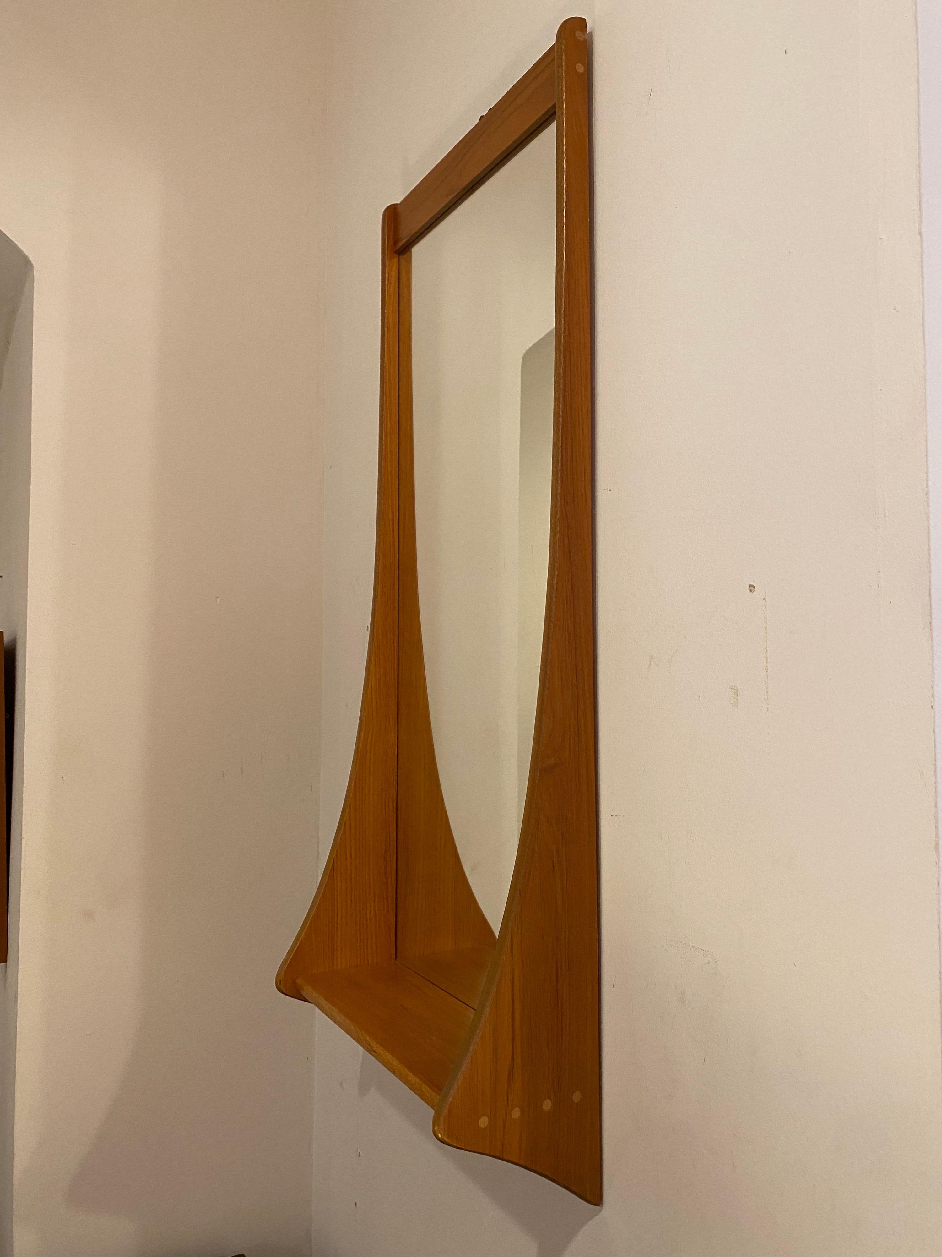 Jansen Spejle Teak Shelf Mirror In Good Condition In Philadelphia, PA