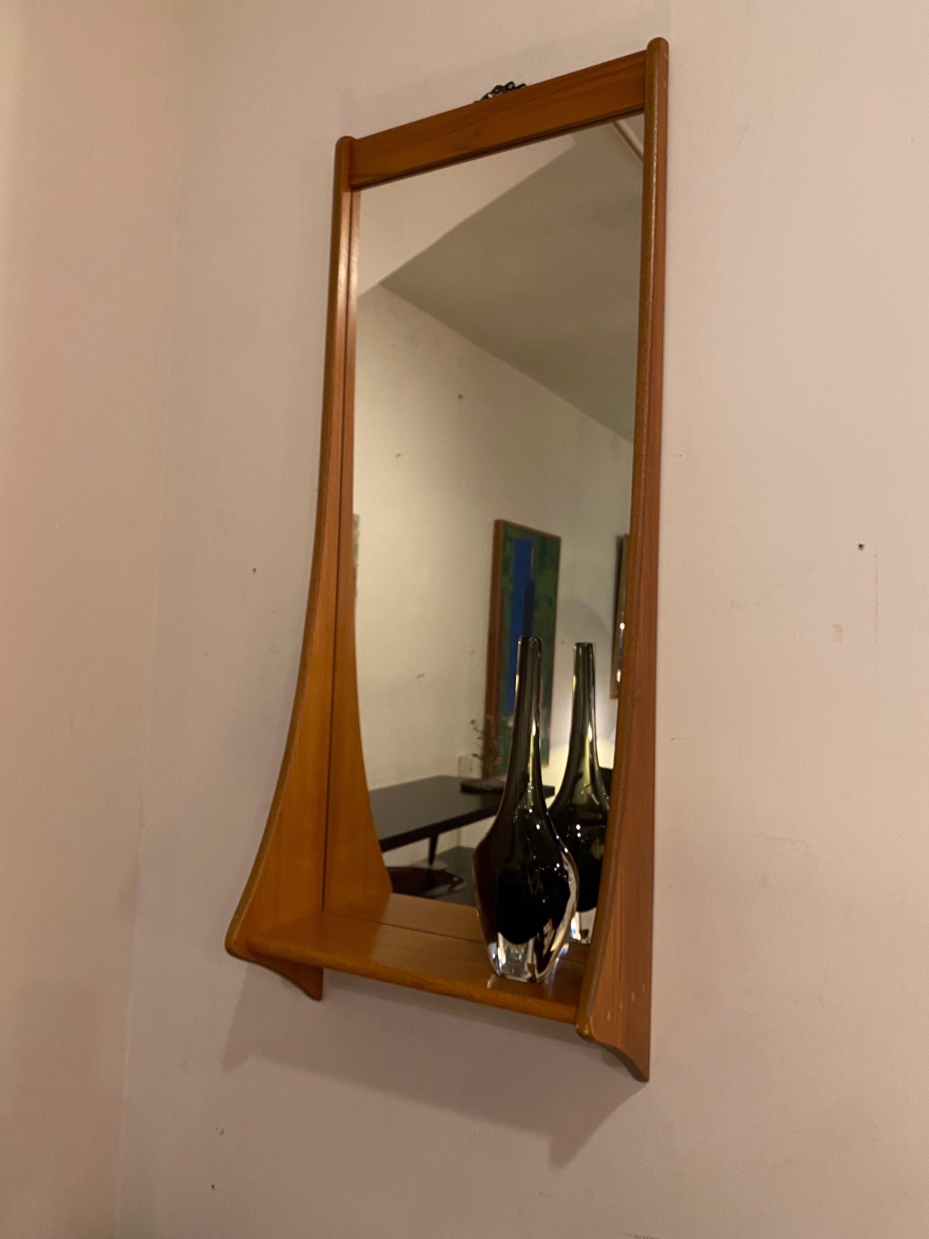Mid-20th Century Jansen Spejle Teak Shelf Mirror