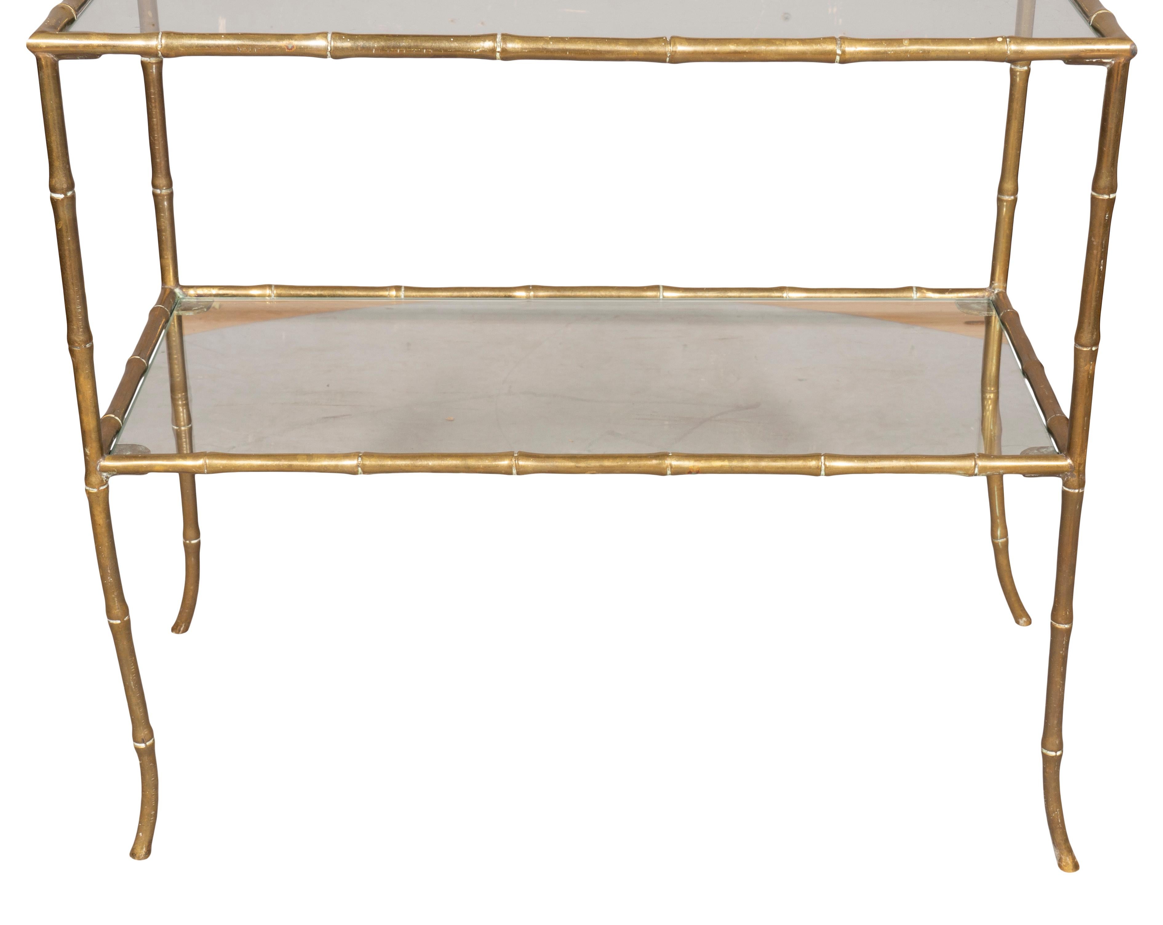 Mid-20th Century Jansen Style Brass Faux Bamboo Table