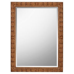 Jansen Style Carved Oak Mirror with Beveled Edge