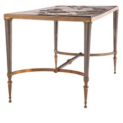 Jansen Style Carved & Painted Chinoiserie Coffee Table With Brass & Steel Base