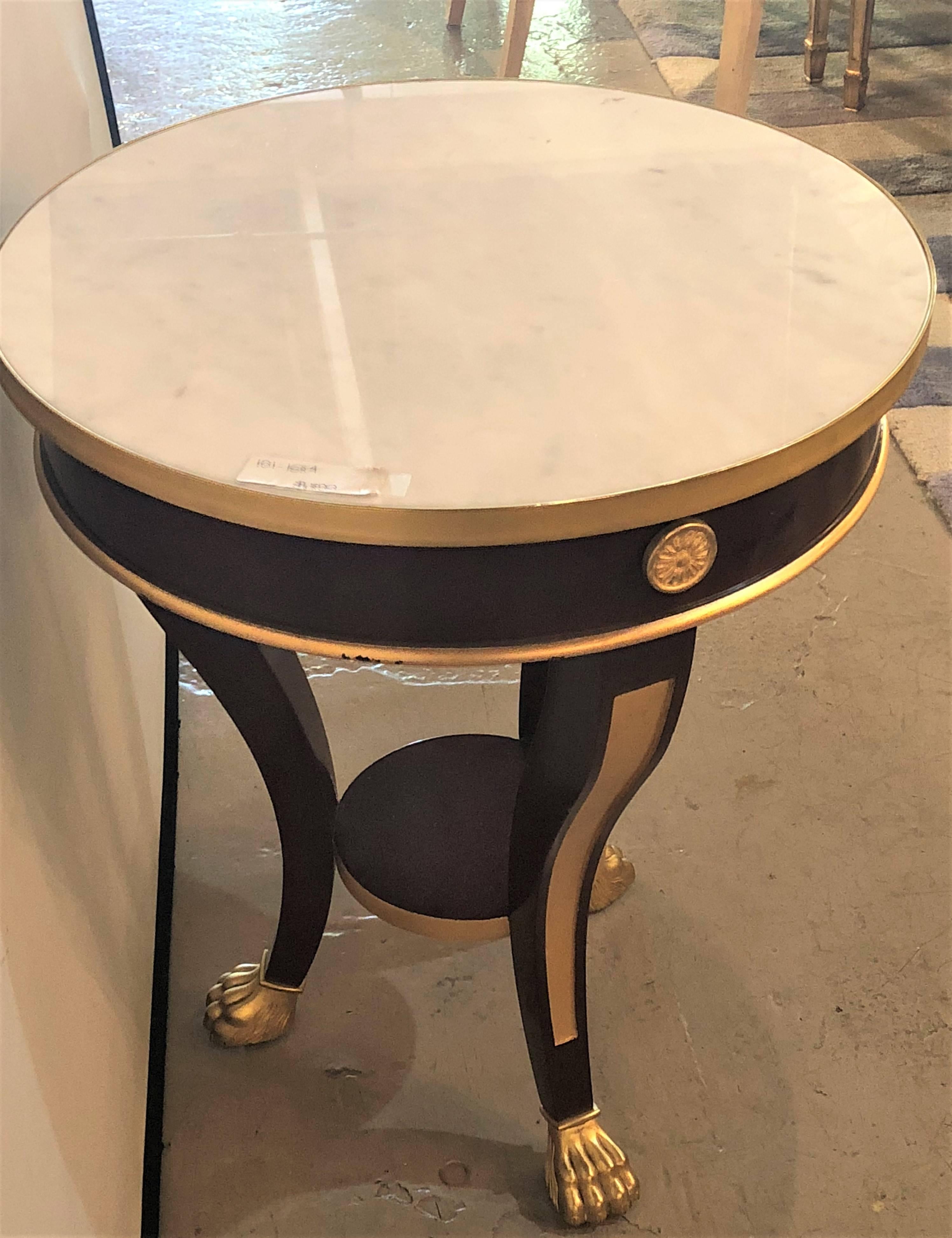 French Designer, Side Table, Mahogany, Marble, Bronze, France, 1940s For Sale 2