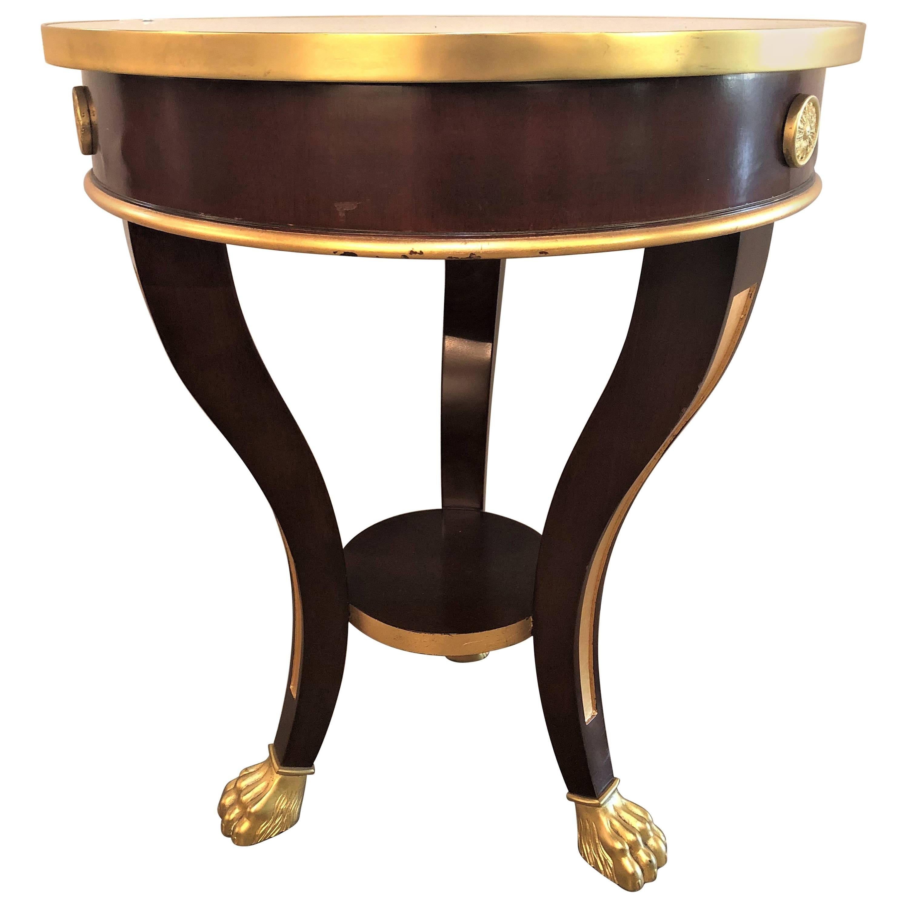 French Designer, Side Table, Mahogany, Marble, Bronze, France, 1940s For Sale