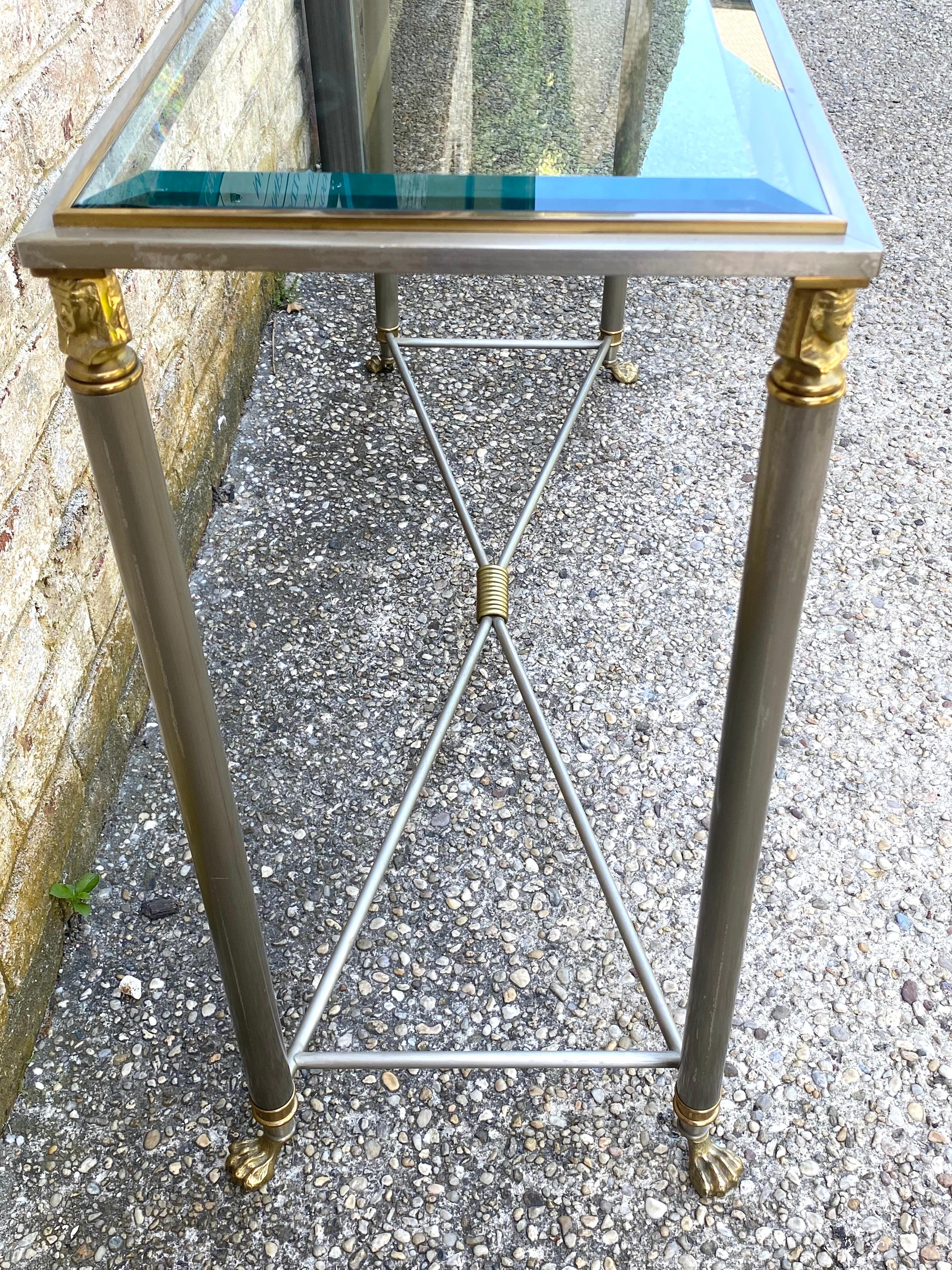 Jansen Style Console Table in Steel and Brass  For Sale 6