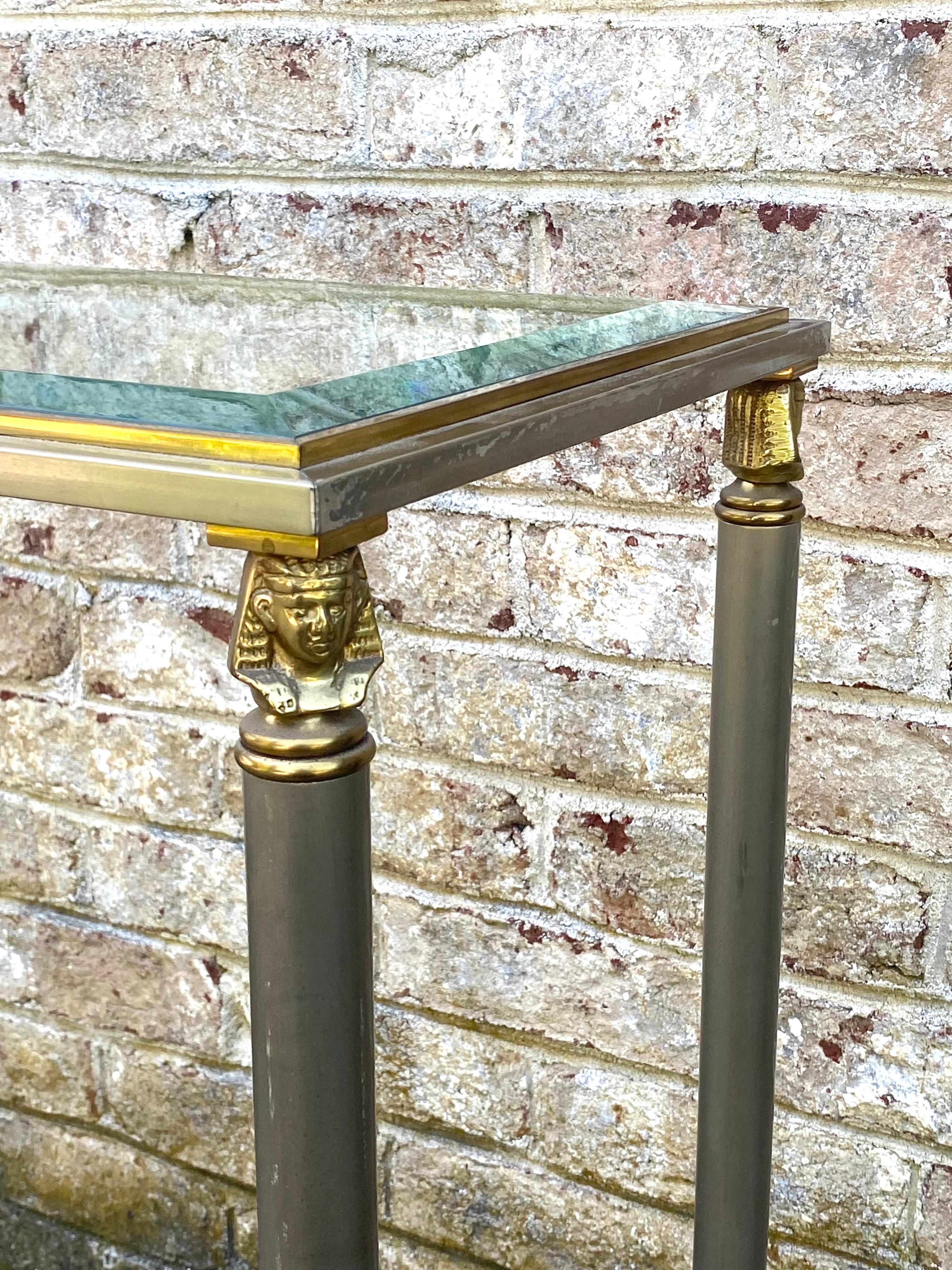 Jansen Style Console Table in Steel and Brass  In Good Condition For Sale In East Hampton, NY