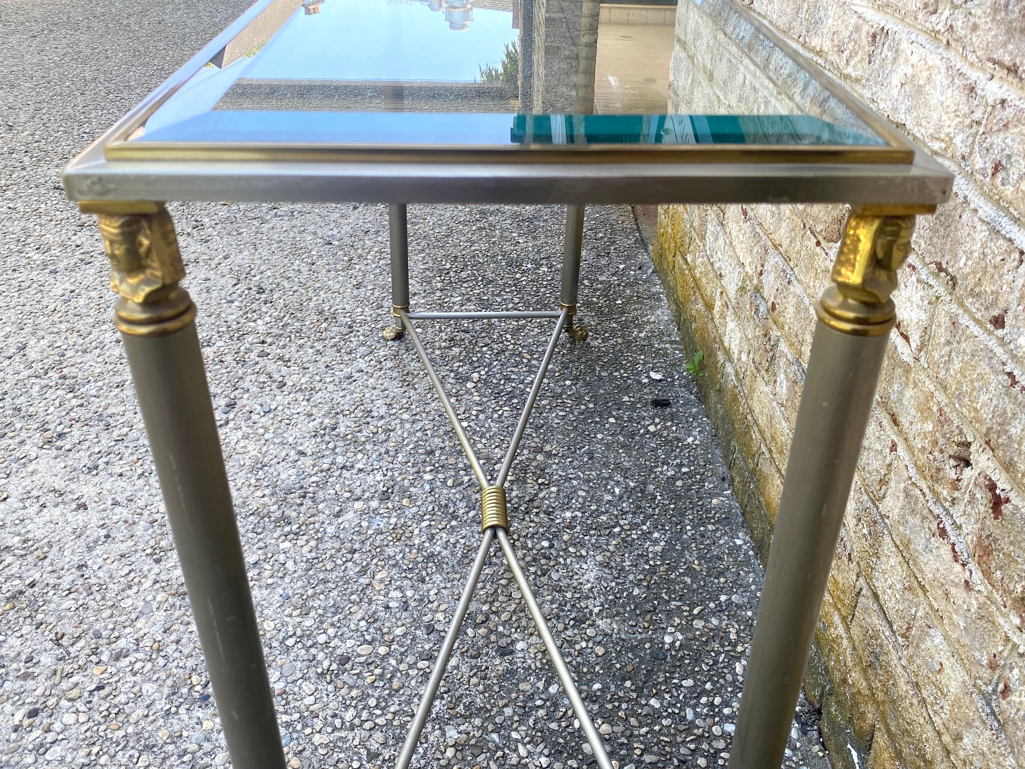 Jansen Style Console Table in Steel and Brass  For Sale 1