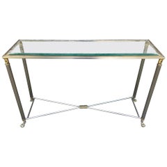 Table console de style Jansen en acier et laiton