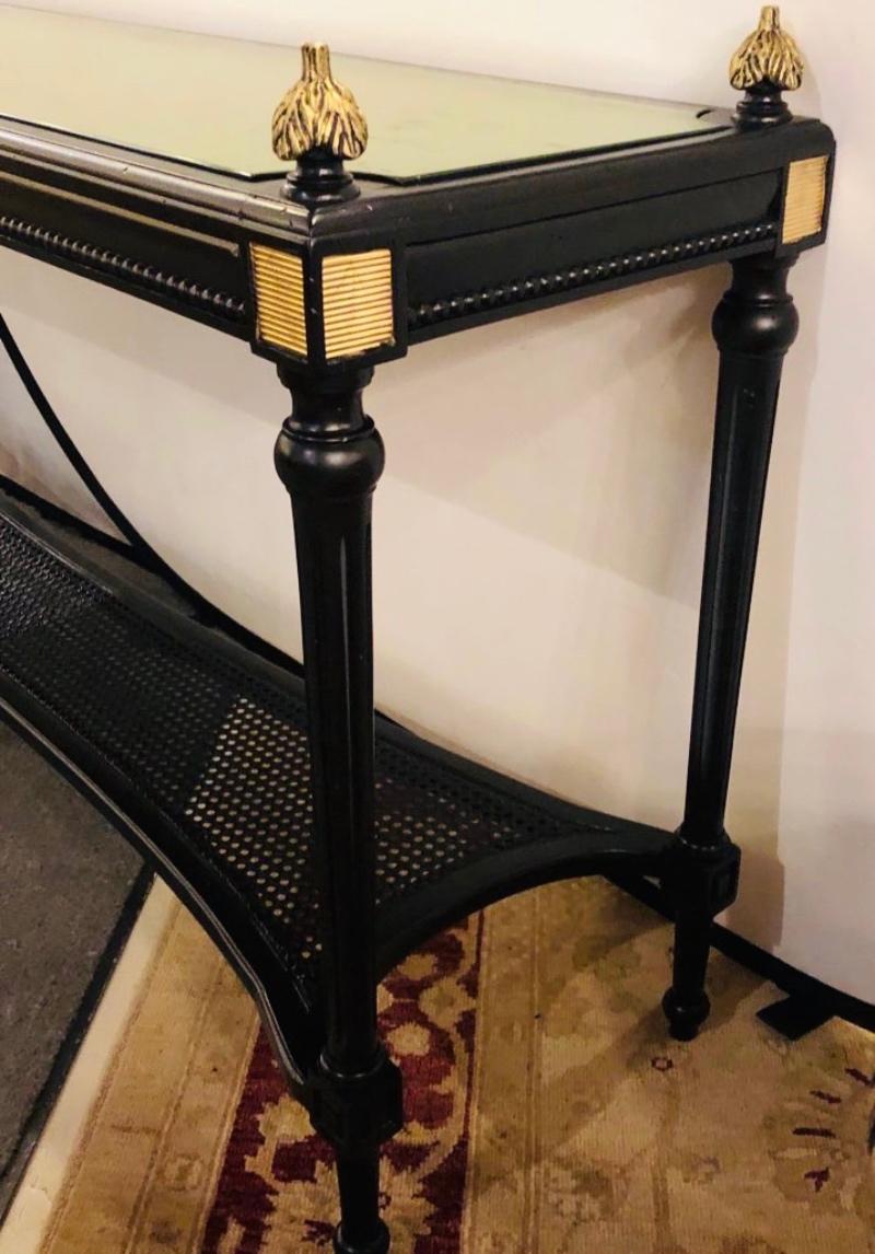 Jansen Style Console Table Louis XVI Hollywood Regency Ebony and Gilt Decorated 4