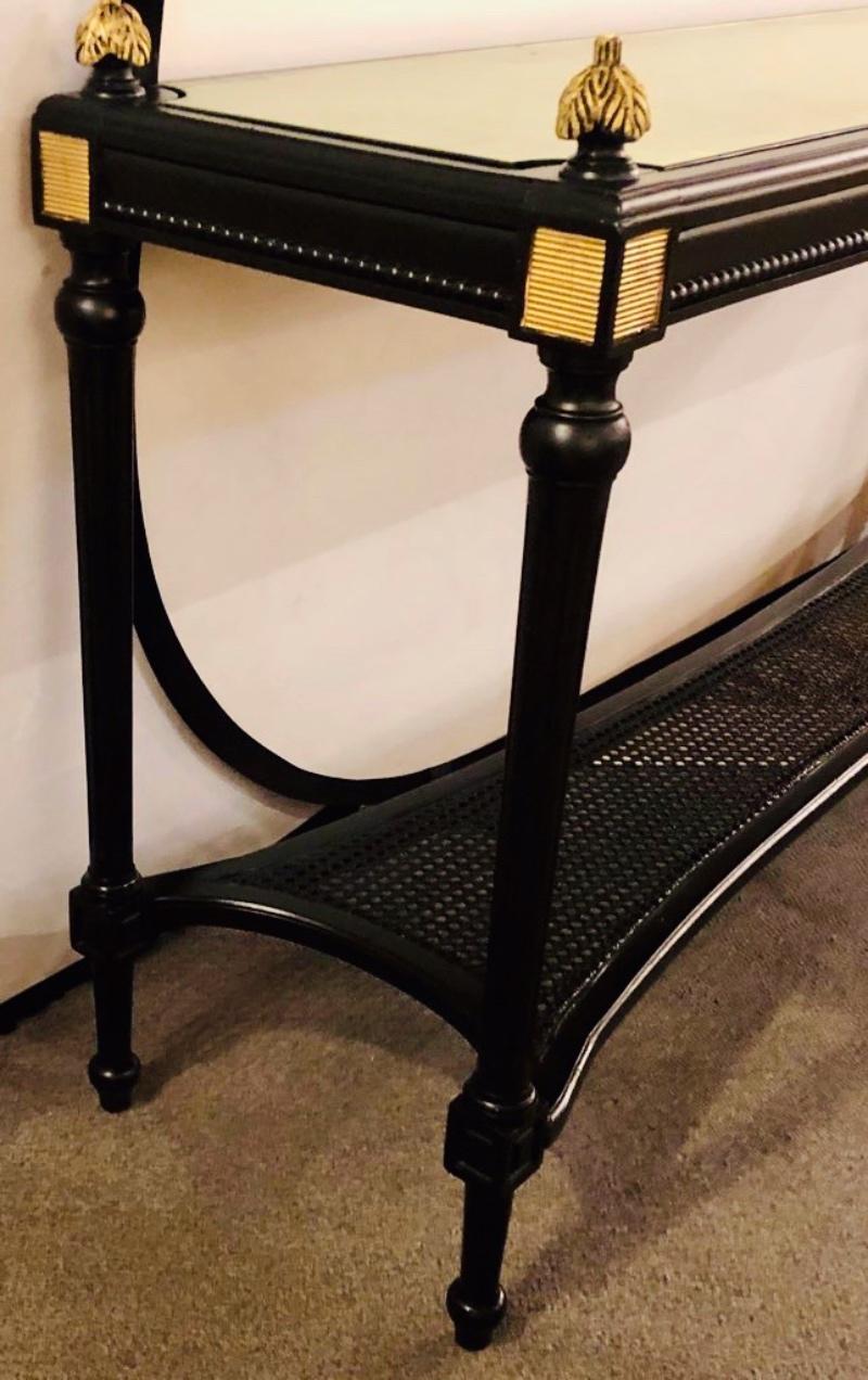 Jansen Style Console Table Louis XVI Hollywood Regency Ebony and Gilt Decorated 3