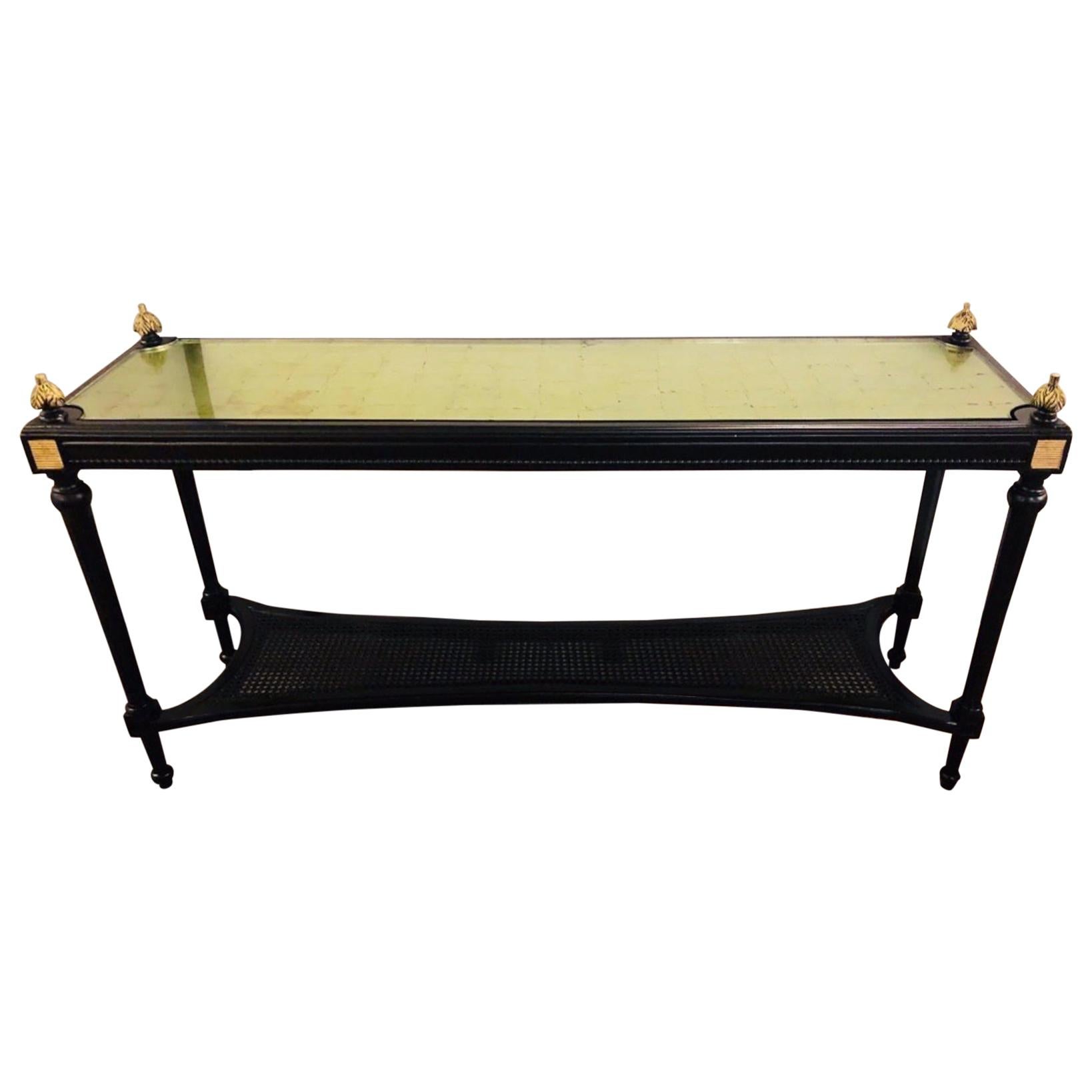 Jansen Style Console Table Louis XVI Hollywood Regency Ebony and Gilt Decorated