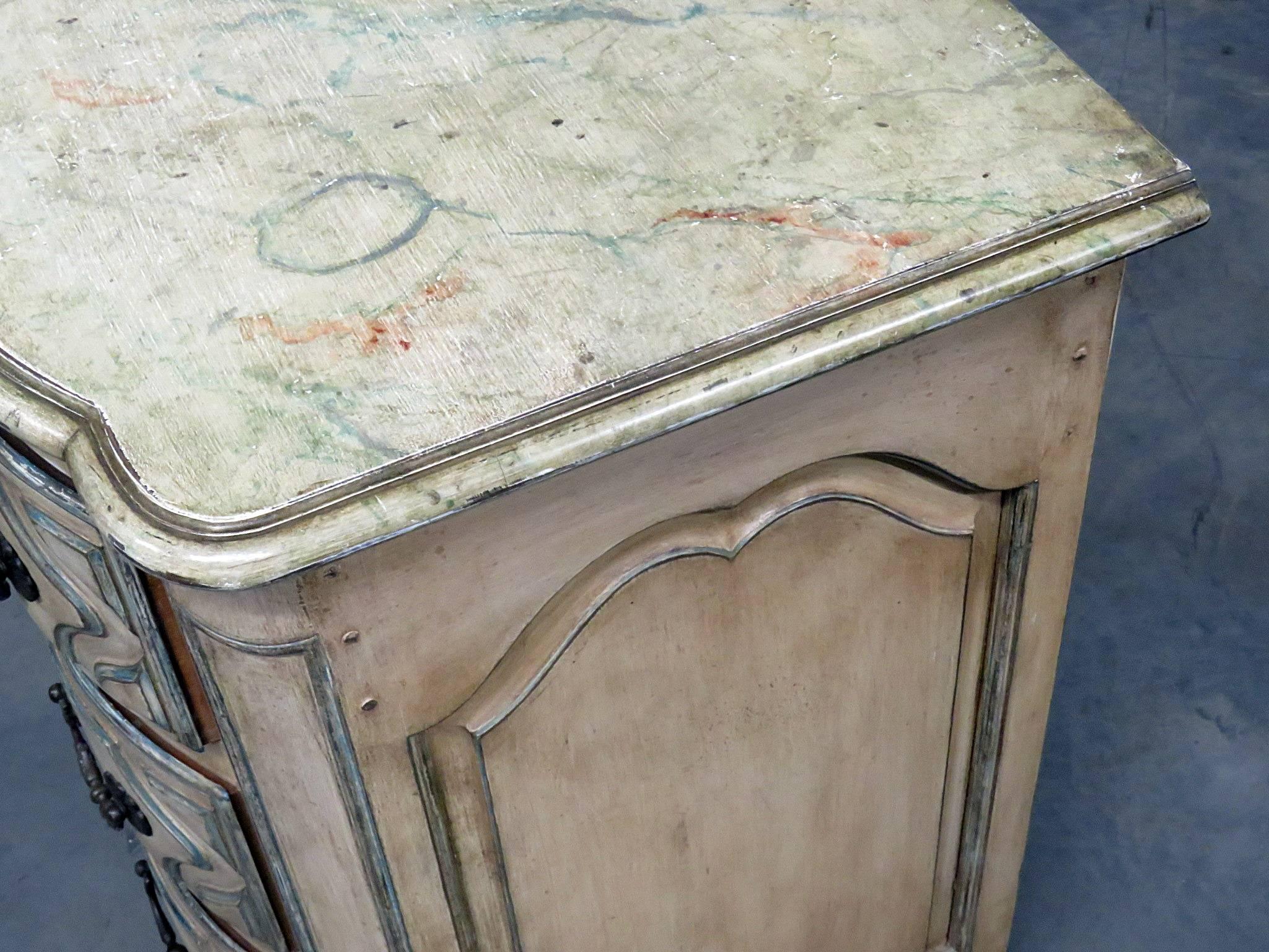 Maison Jansen Style Distressed Faux Marble Paint Decorated Foyer Chest Commode For Sale 1
