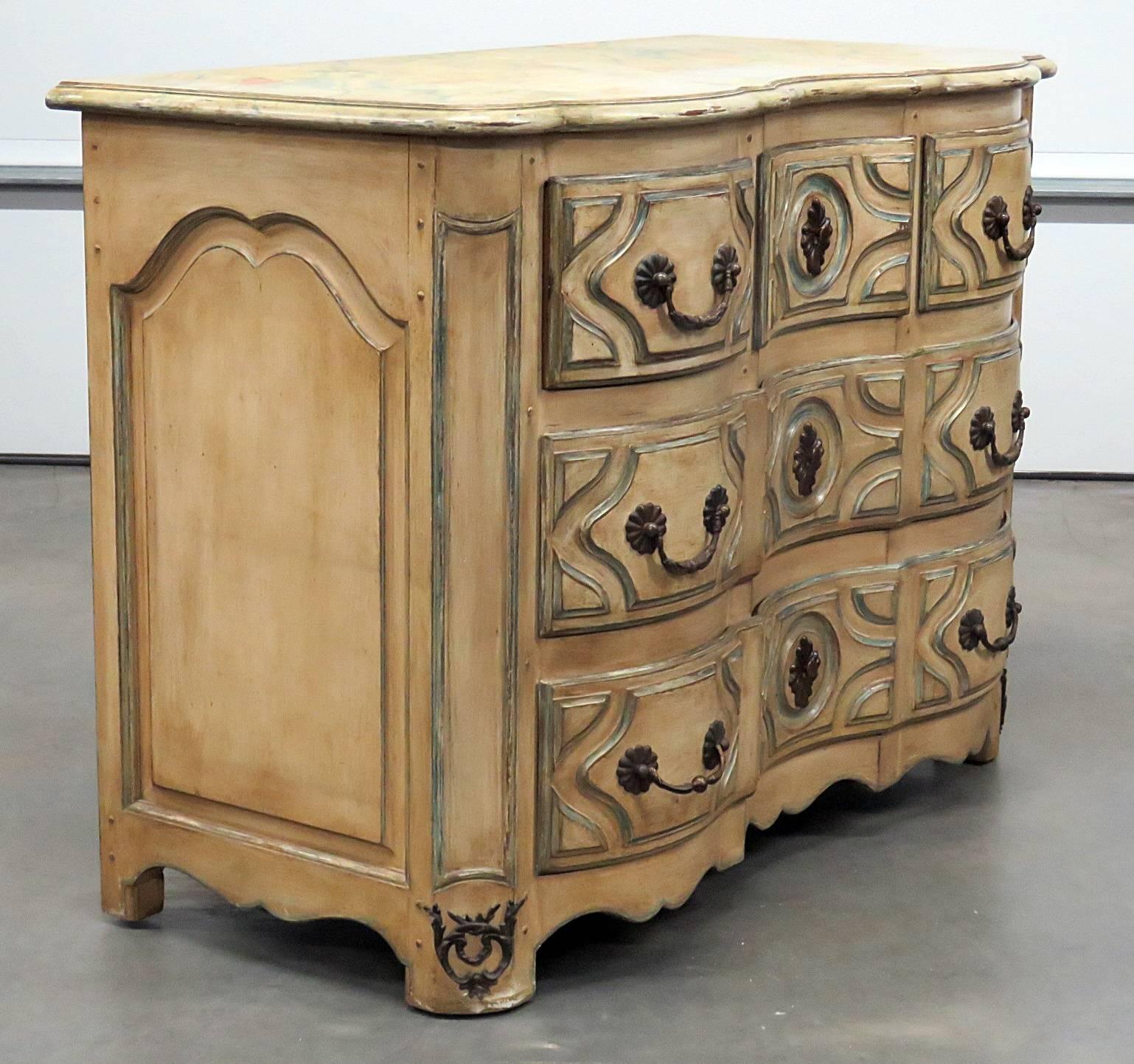 Mid-Century Modern Maison Jansen Style Distressed Faux Marble Paint Decorated Foyer Chest Commode For Sale