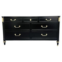 Jansen Style Ebony Hollywood Regency Dresser/Sideboard, Black Satin, Bronze, 