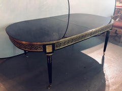 Jansen Style Ebony Three-Leaf Greek Key Design Steinway Finished Dining Table
