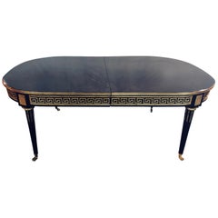 Jansen Style Ebony Three-Leaf Greek Key Design Steinway Finished Dining Table