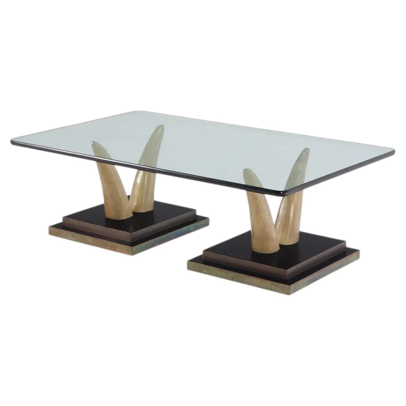 Jansen Style Faux Tusk and Glass Coffee Table For Sale
