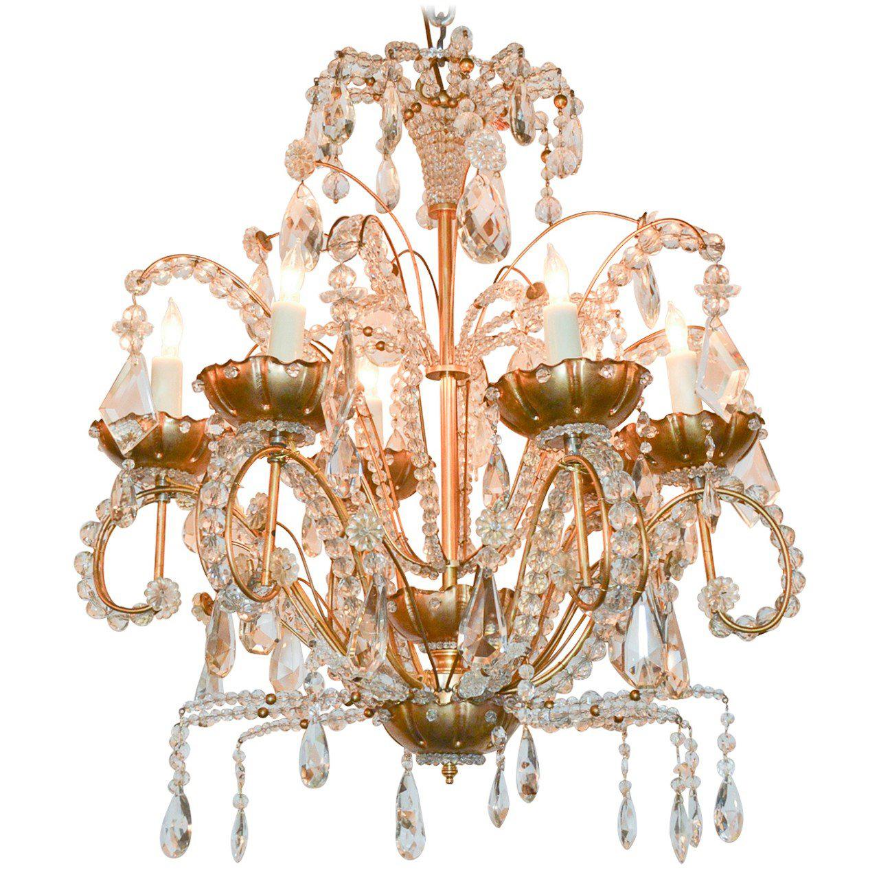 Jansen Style Gilt Metal and Crystal Chandelier
