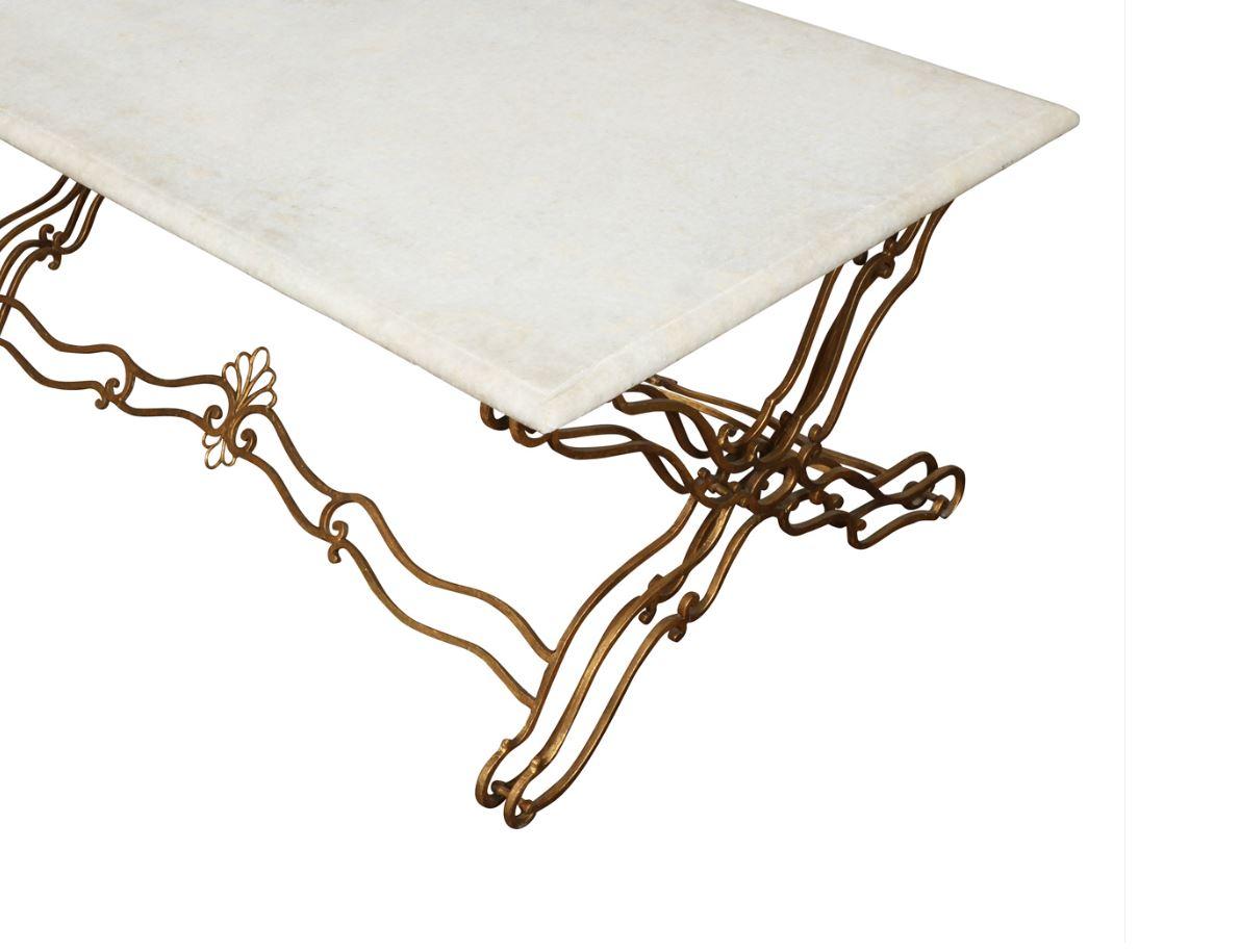 Rococo Jansen Style Gilt Metal Marble Top Coffee Table