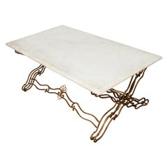 Jansen Style Gilt Metal Marble Top Coffee Table