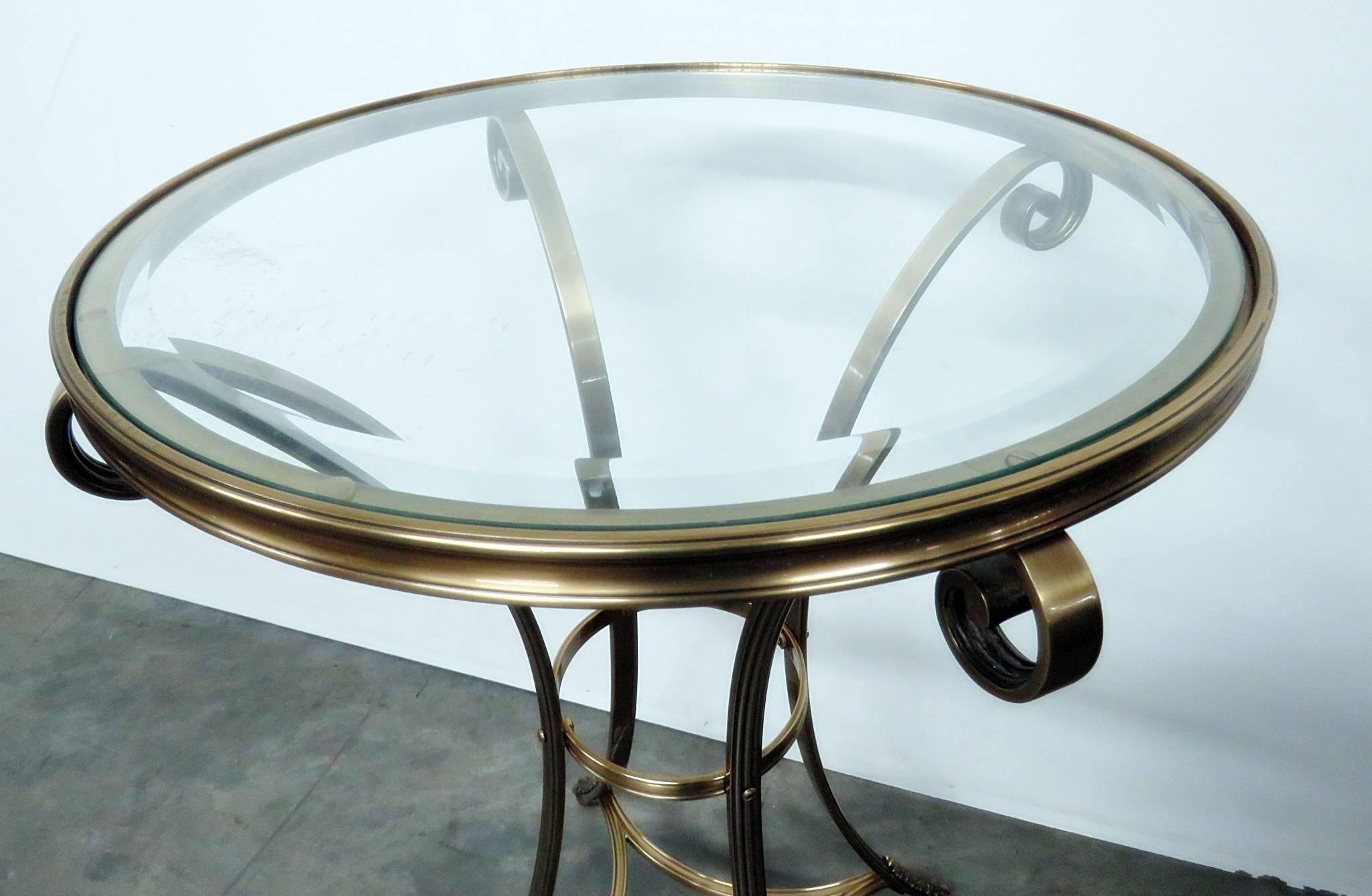 Regency Single Jansen Style Brass and Glass Top Gueridon End Table