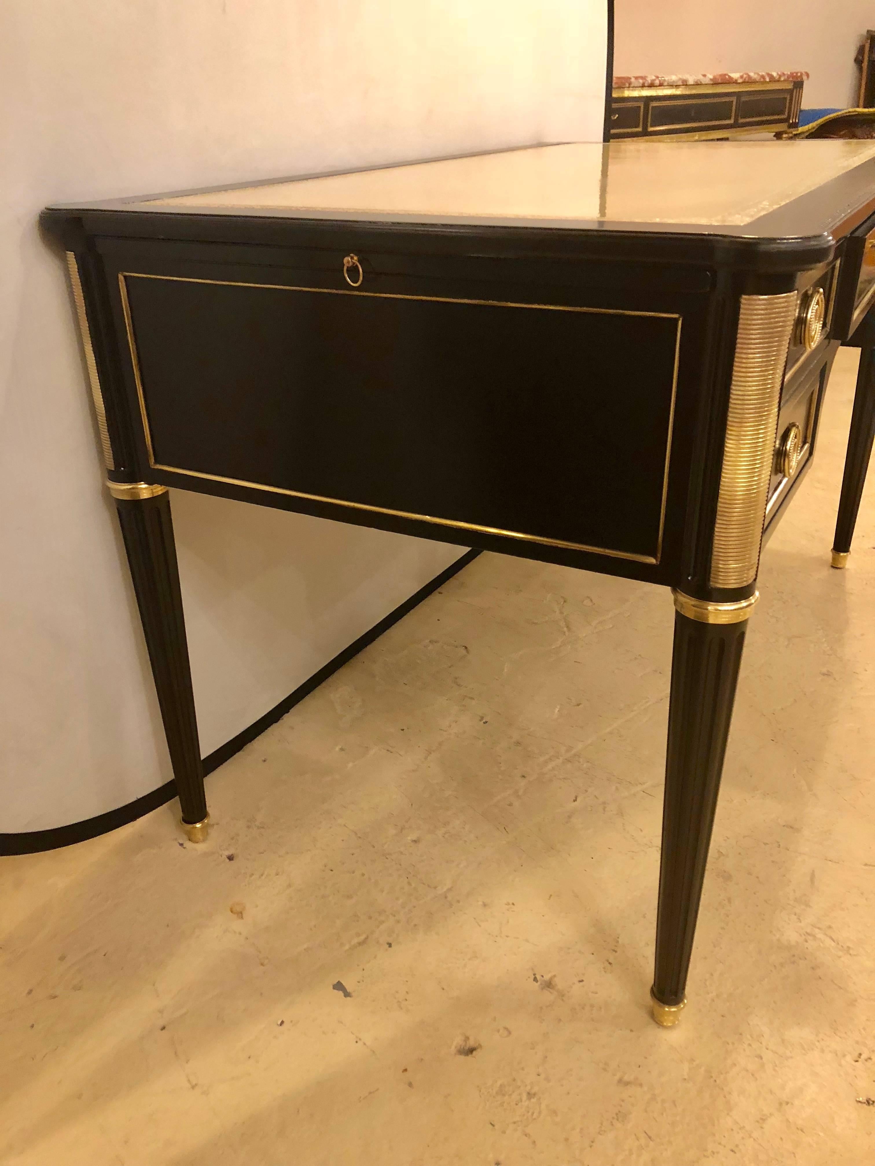 Jansen Style Hollywood Regency Bronze Mounted Ebony Desk in Louis XVI Fashion 5