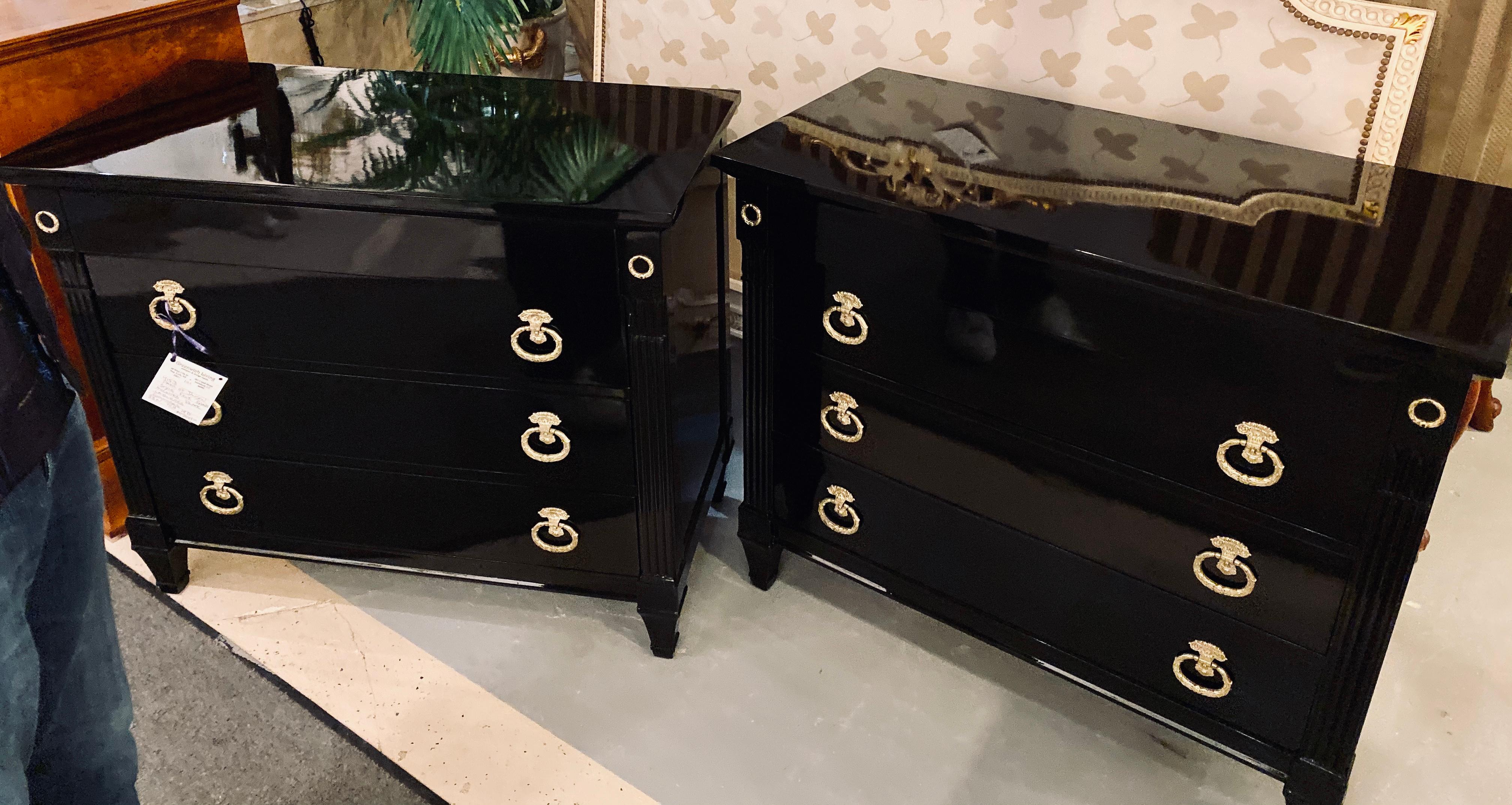 Pair of Jansen Style Hollywood Regency Ebony Commodes, Chests or Nightstands 12