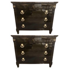 Pair of Jansen Style Hollywood Regency Ebony Commodes, Chests or Nightstands