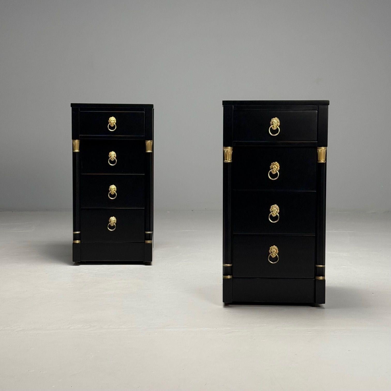 20th Century Jansen Style, Hollywood Regency, Nightstands, Ebony Finish, Bronze, 1940s For Sale