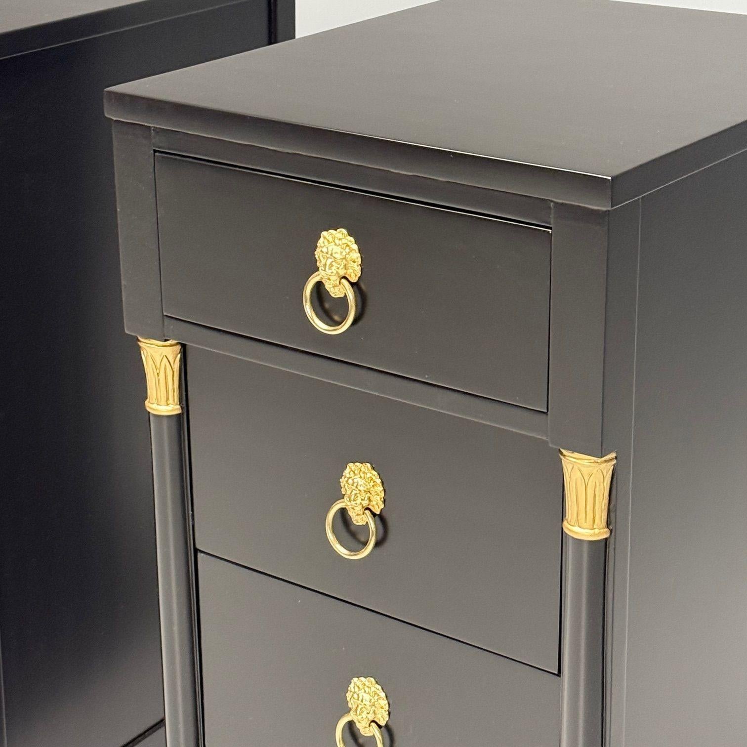 Jansen Style, Hollywood Regency, Nightstands, Ebony Finish, Bronze, 1940s For Sale 1