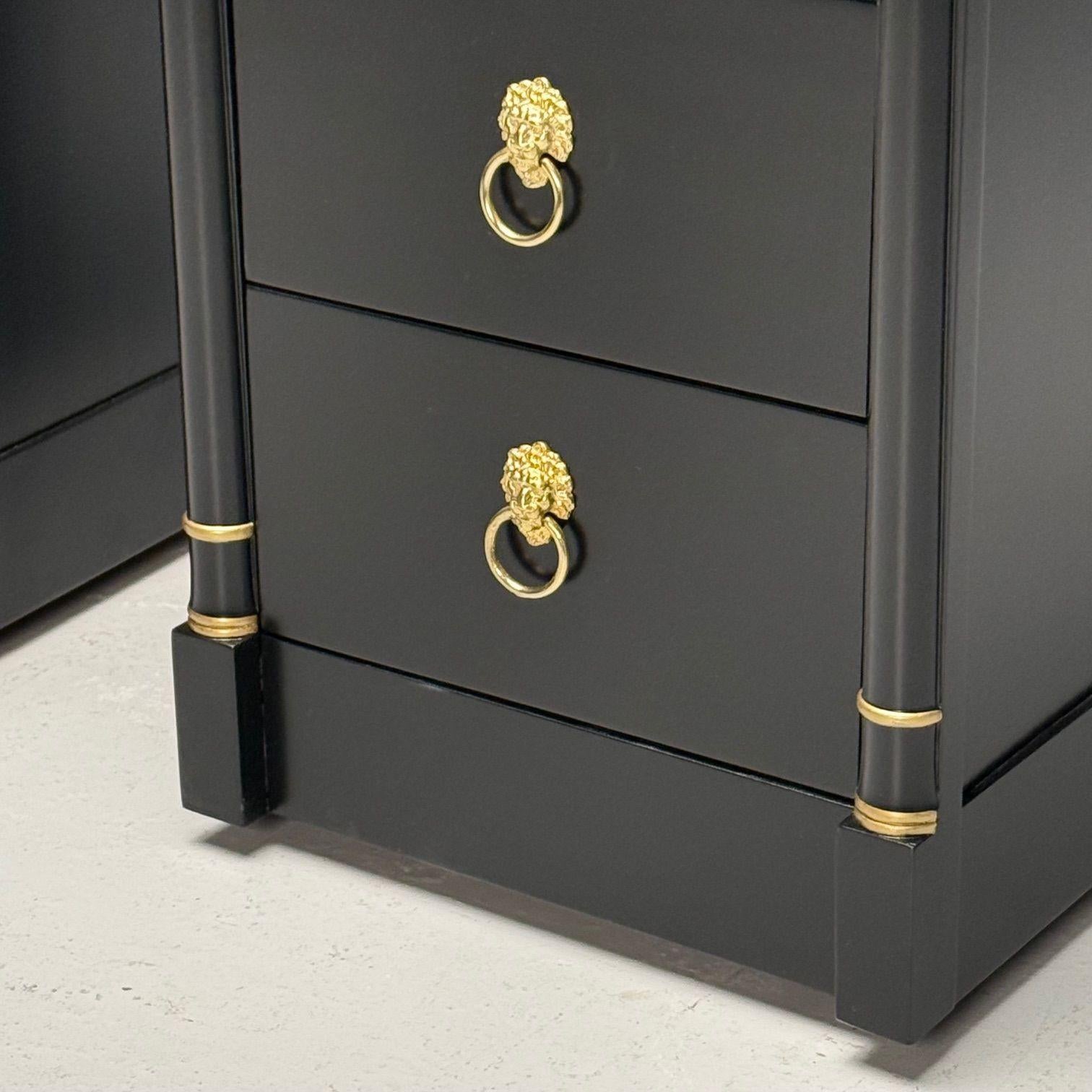 Jansen Style, Hollywood Regency, Nightstands, Ebony Finish, Bronze, 1940s For Sale 2
