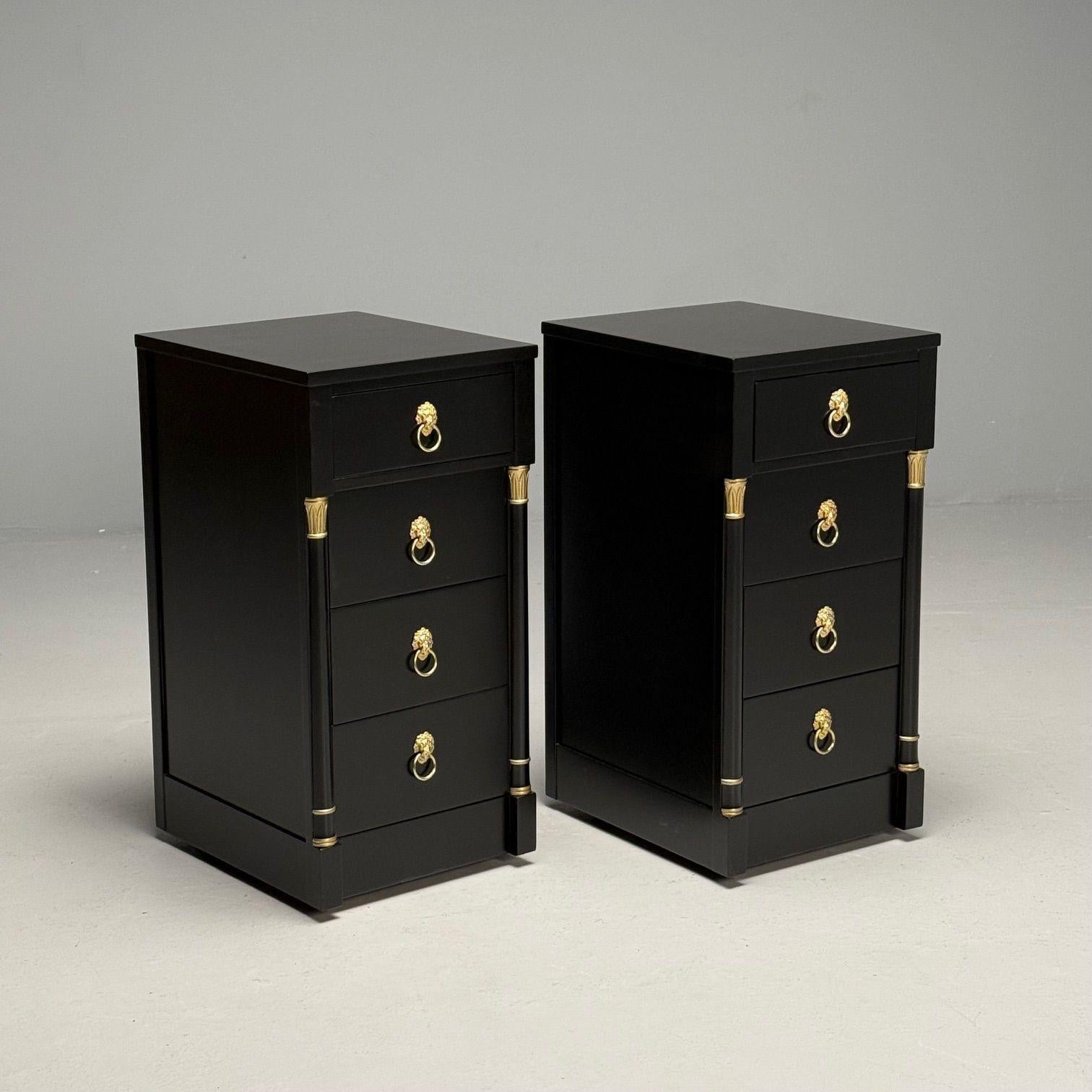 Jansen Style, Hollywood Regency, Nightstands, Ebony Finish, Bronze, 1940s For Sale 4