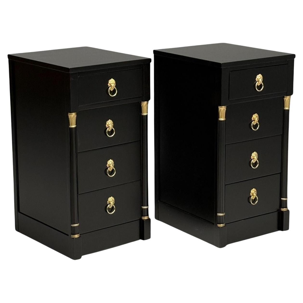 Jansen Style, Hollywood Regency, Nightstands, Ebony Finish, Bronze, 1940s For Sale