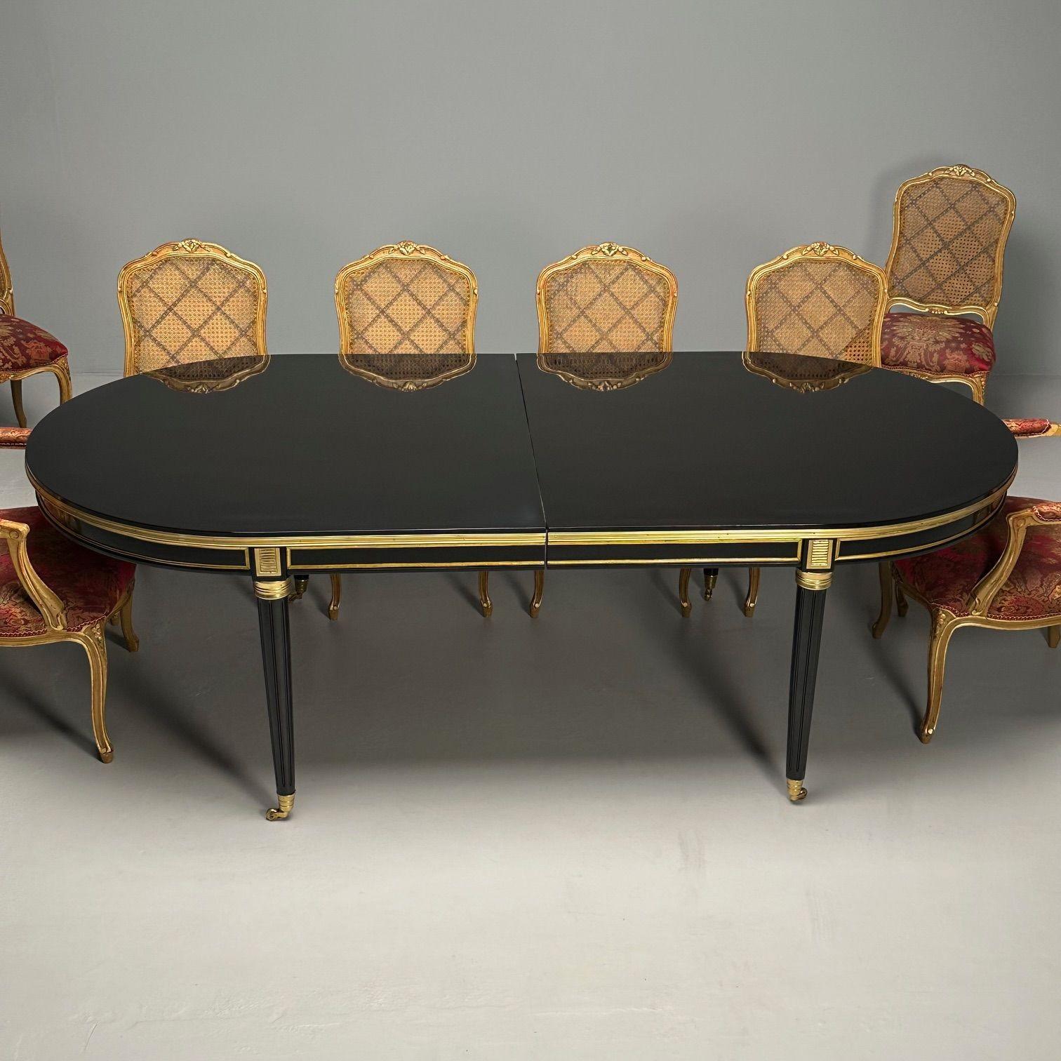 Jansen Style, Louis XVI, Hollywood Regency, Dining Table, Ebony Lacquer, Bronze  7