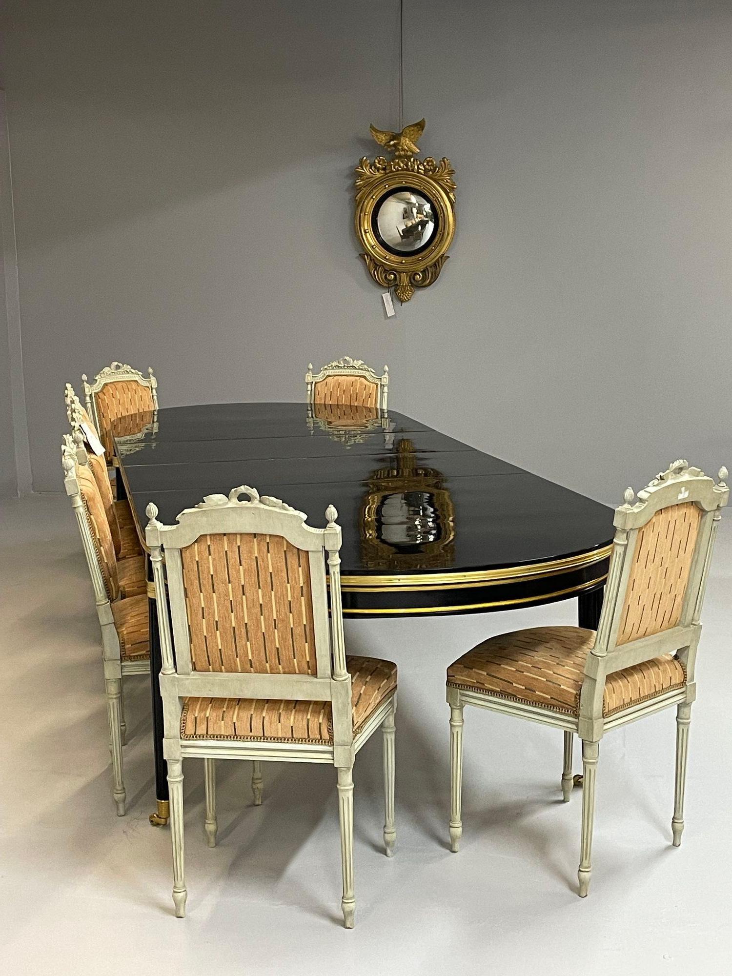 Jansen Style, Louis XVI, Hollywood Regency, Dining Table, Ebony Lacquer, Bronze  15
