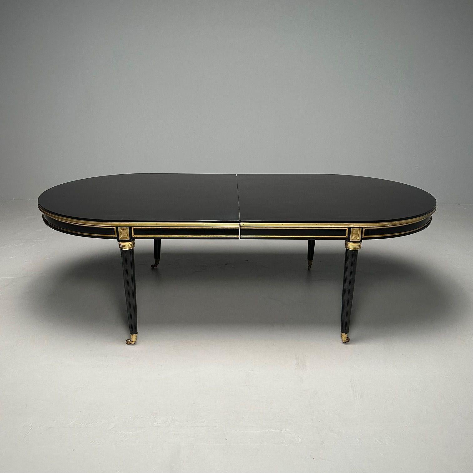 Jansen Style, Louis XVI, Hollywood Regency, Dining Table, Ebony Lacquer, Bronze  In Good Condition In Stamford, CT