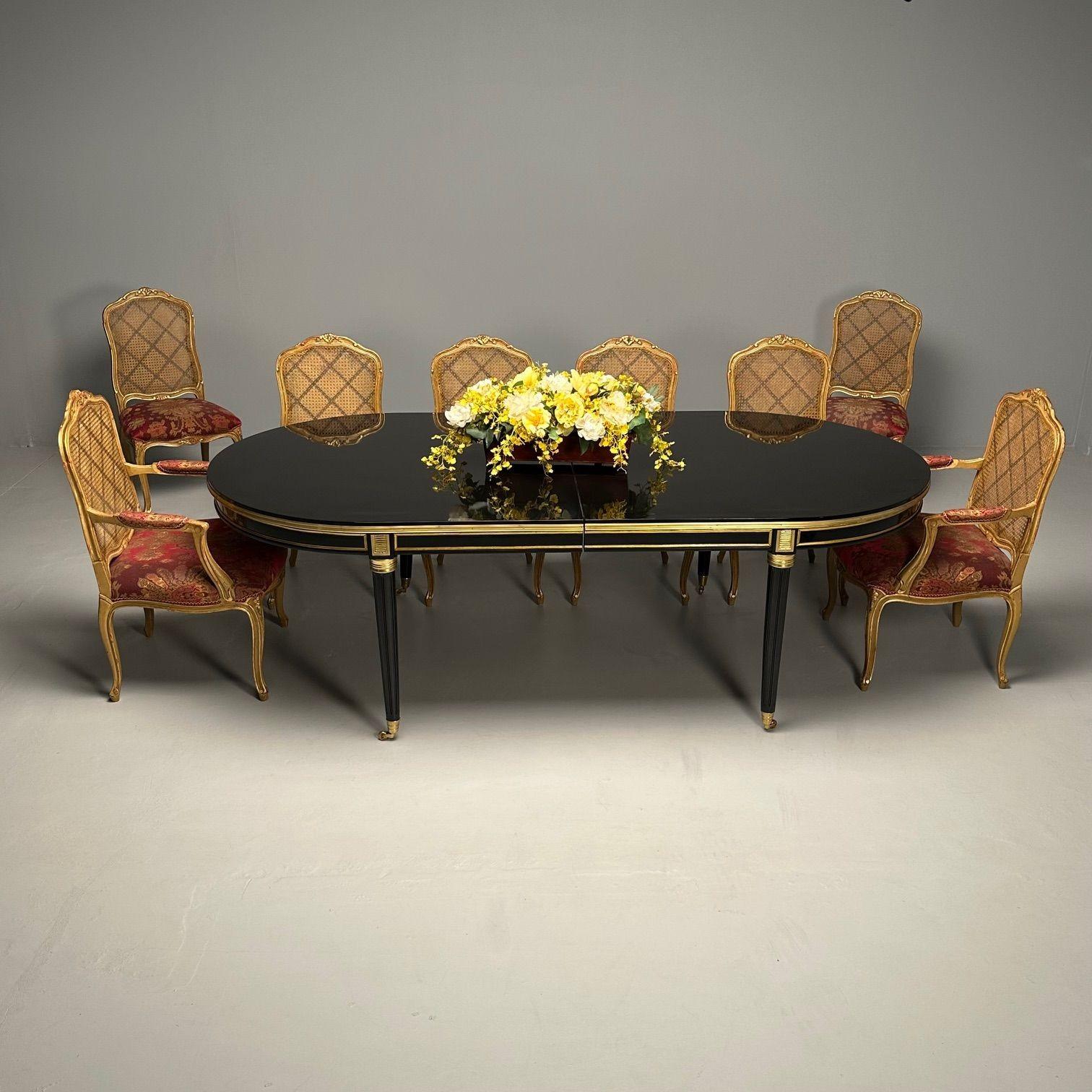 20th Century Jansen Style, Louis XVI, Hollywood Regency, Dining Table, Ebony Lacquer, Bronze 