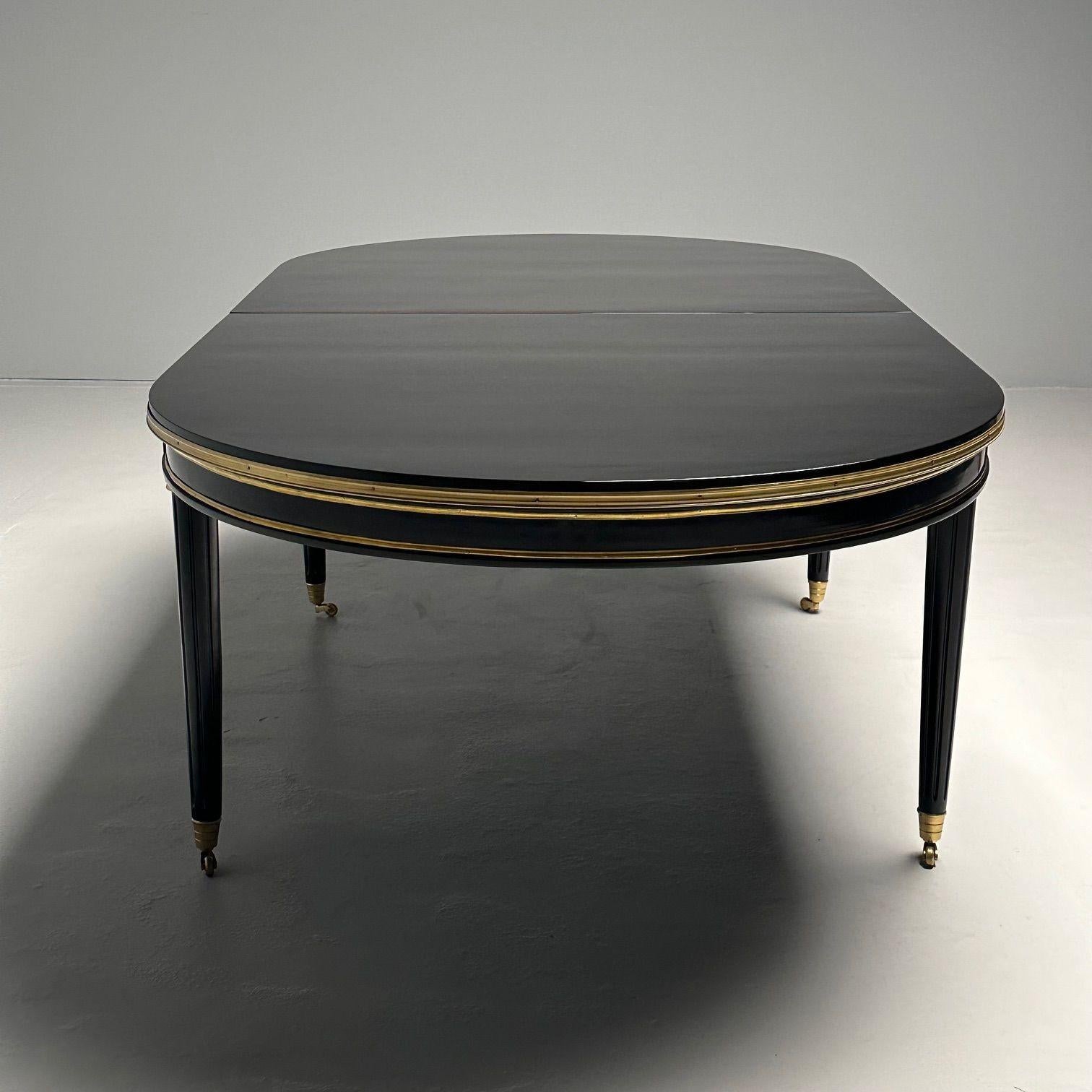 Jansen Style, Louis XVI, Hollywood Regency, Dining Table, Ebony Lacquer, Bronze  3