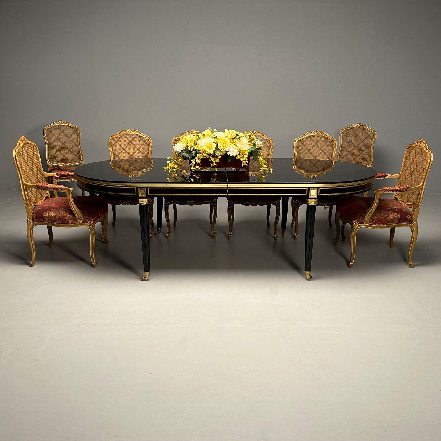 Jansen Style, Louis XVI, Hollywood Regency, Dining Table, Ebony Lacquer, Bronze  4