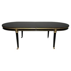 Vintage Jansen Style, Louis XVI, Hollywood Regency, Dining Table, Ebony Lacquer, Bronze
