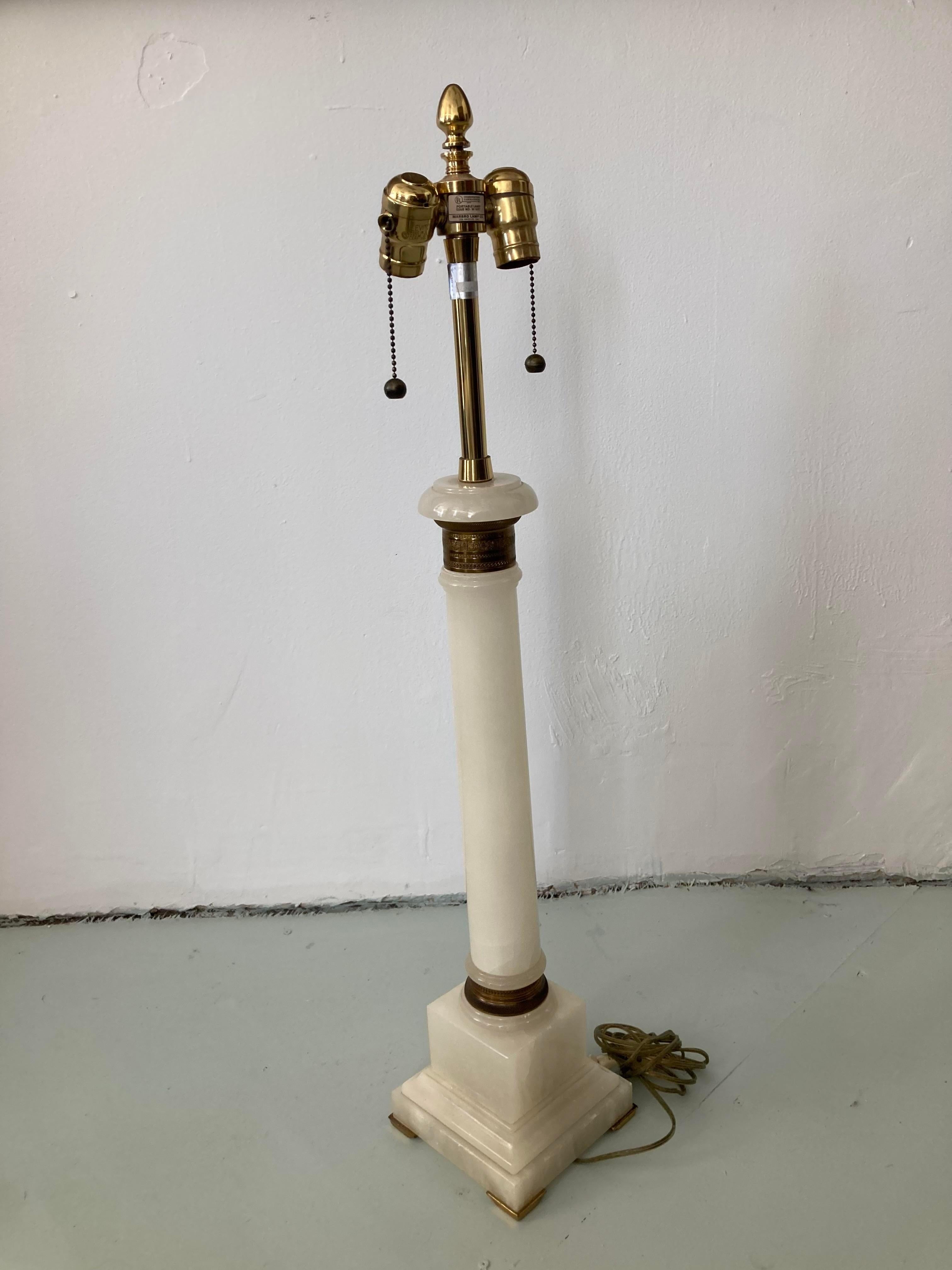 French Provincial Jansen Style Marlboro Onyx Column Lamp For Sale