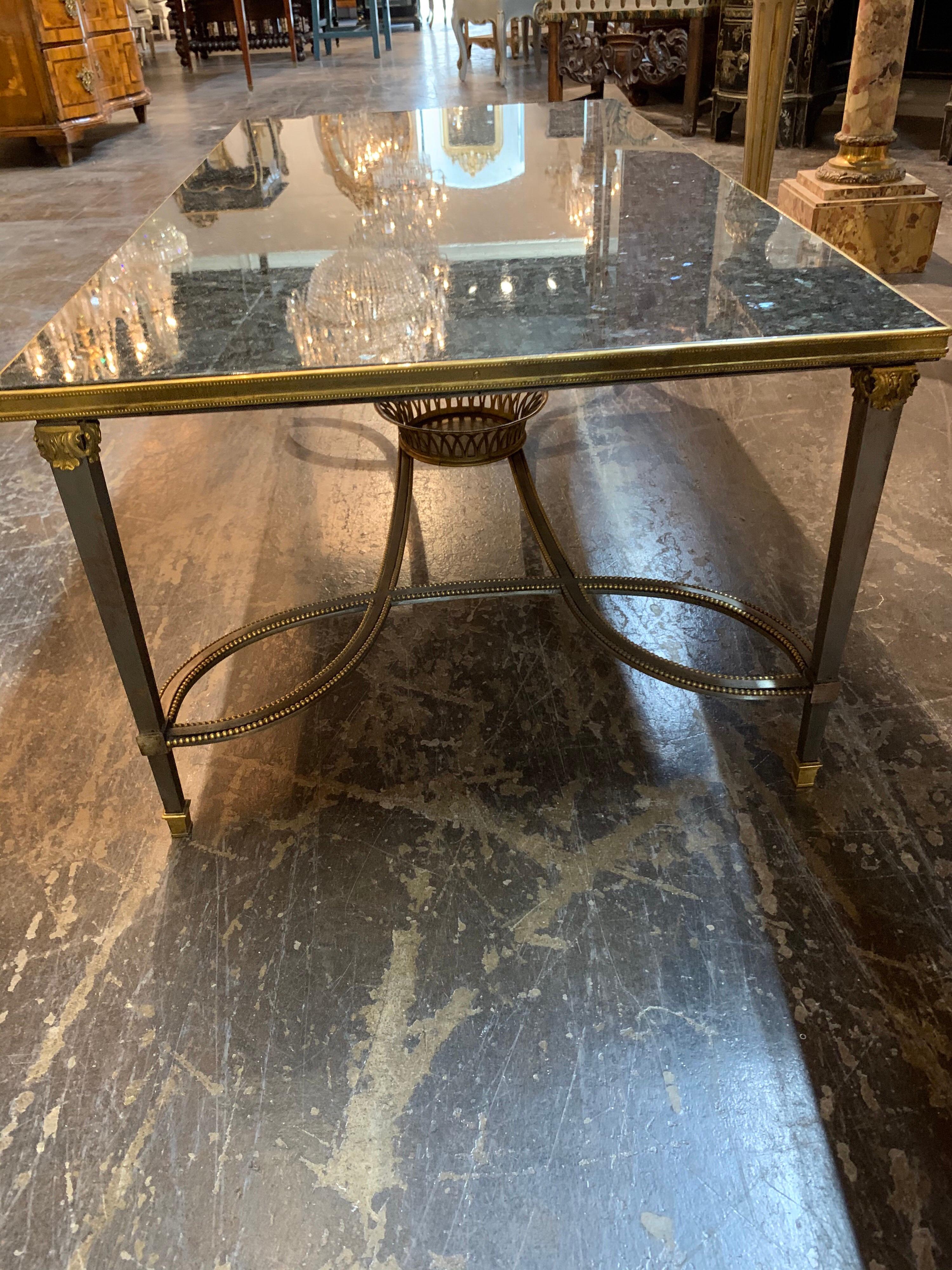 Jansen Style Midcentury Polished Steel and Bronze Low Table For Sale 3