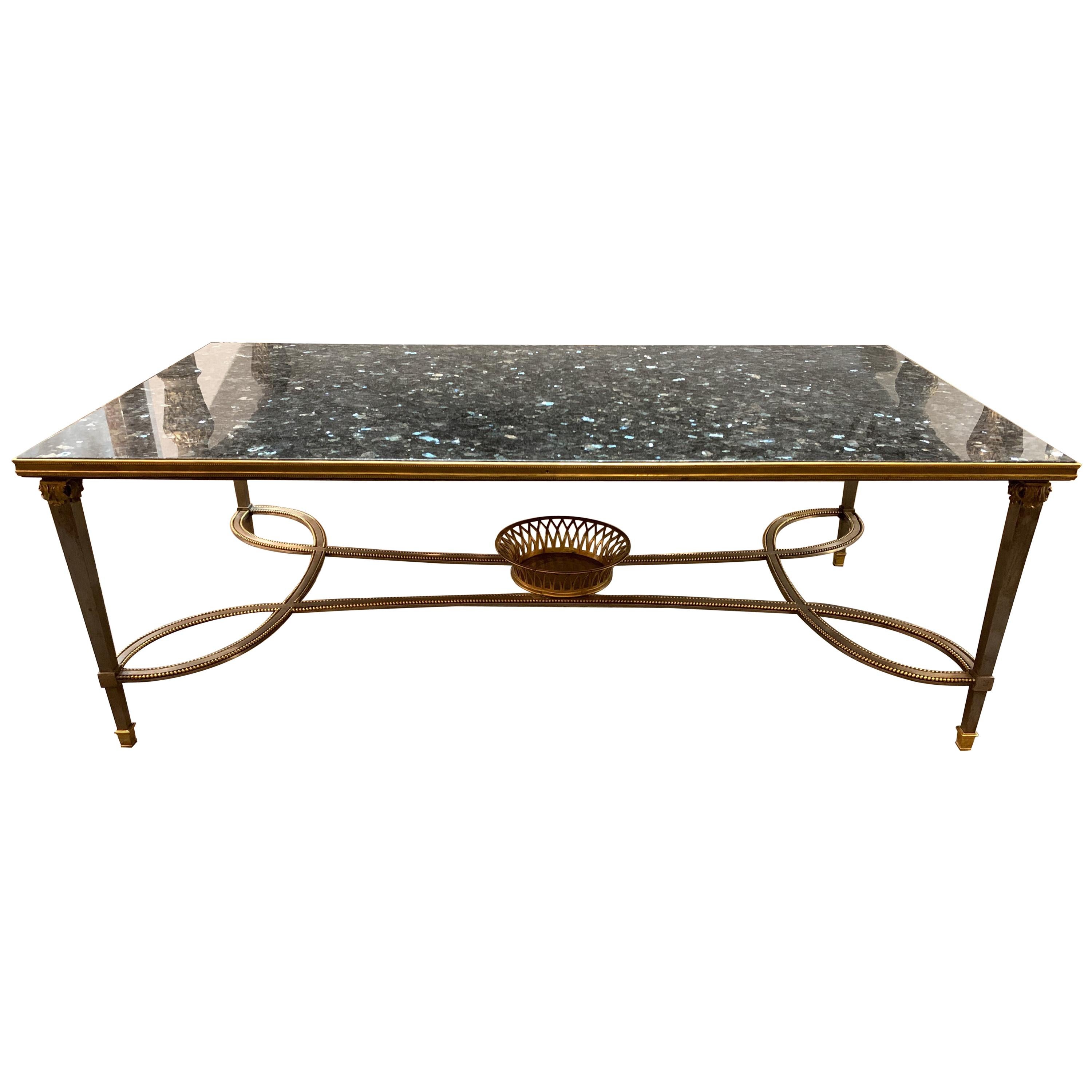 Jansen Style Midcentury Polished Steel and Bronze Low Table For Sale