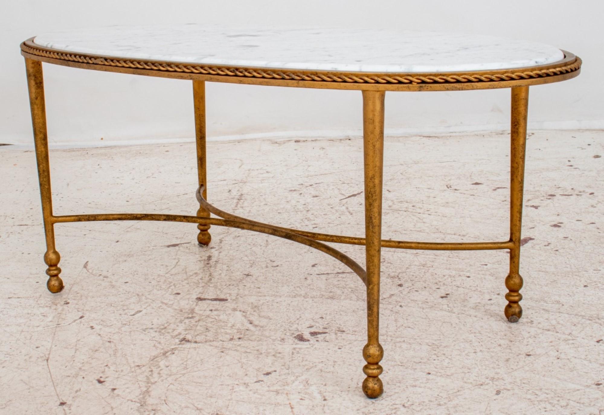 Jansen Style Oval Marble And Giltwood Low Table For Sale 1