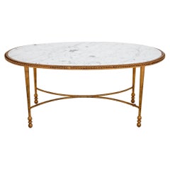 Table basse ovale style Jansen en marbre et bois doré
