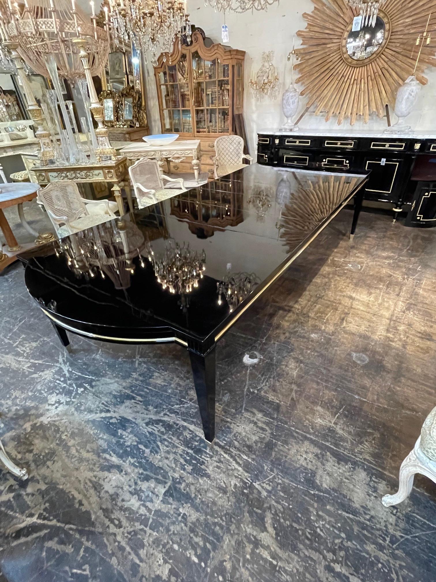 Jansen Style Piano Black and Gilt Trim Dining Table In New Condition For Sale In Dallas, TX