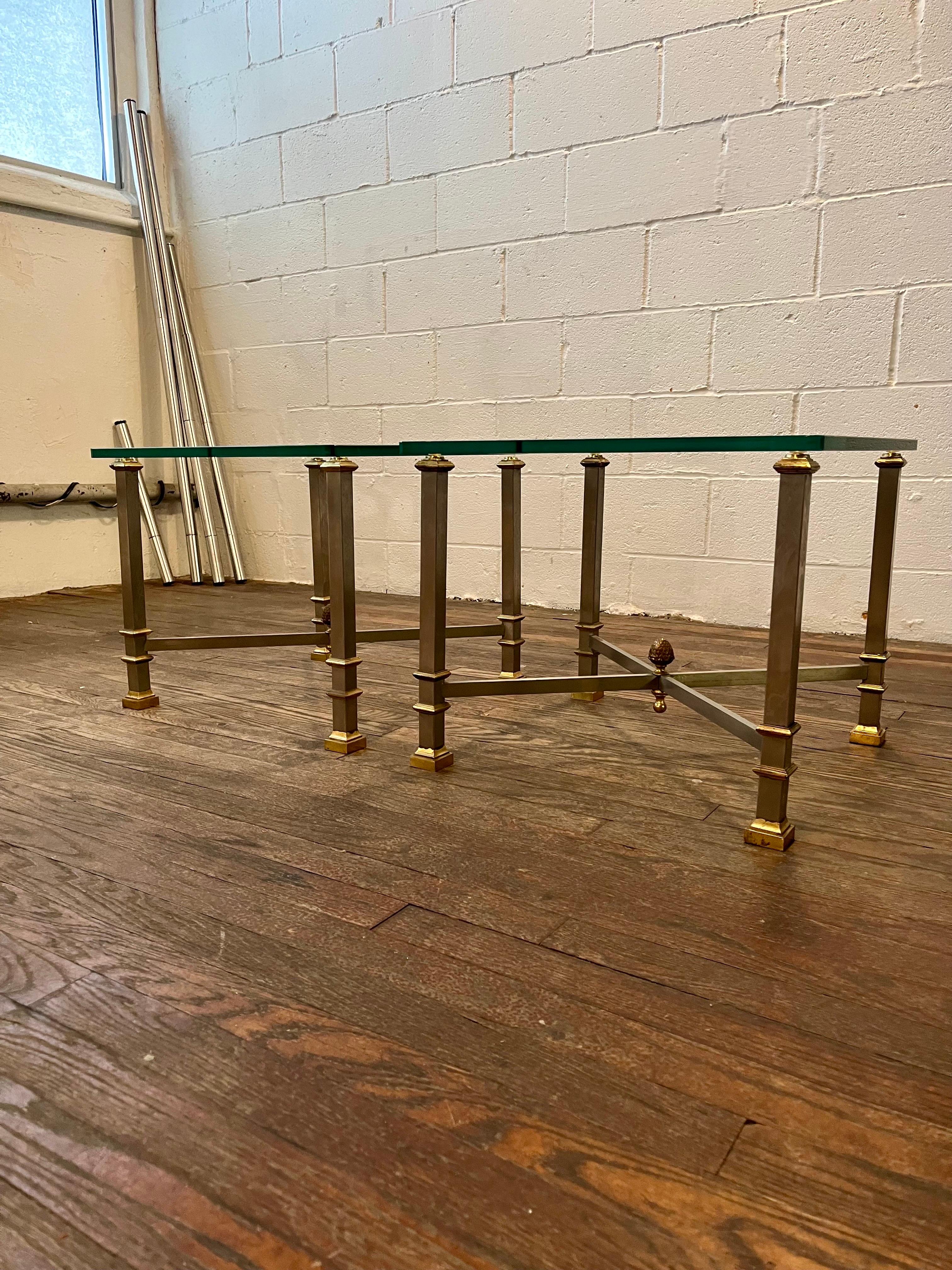 Unknown Jansen Style Steel and Brass End Tables - a pair For Sale