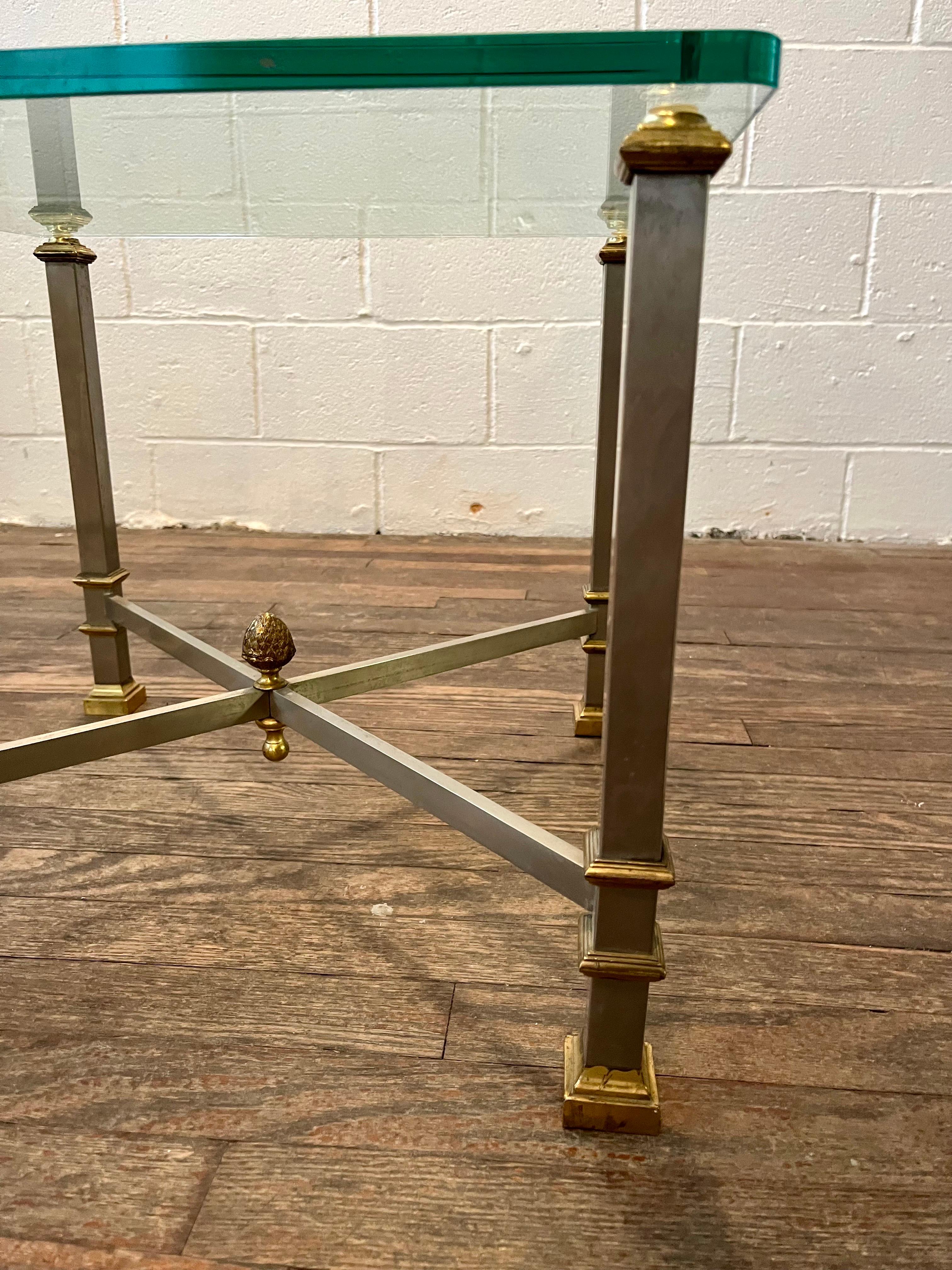 Jansen Style Steel and Brass End Tables - a pair In Good Condition For Sale In W Allenhurst, NJ